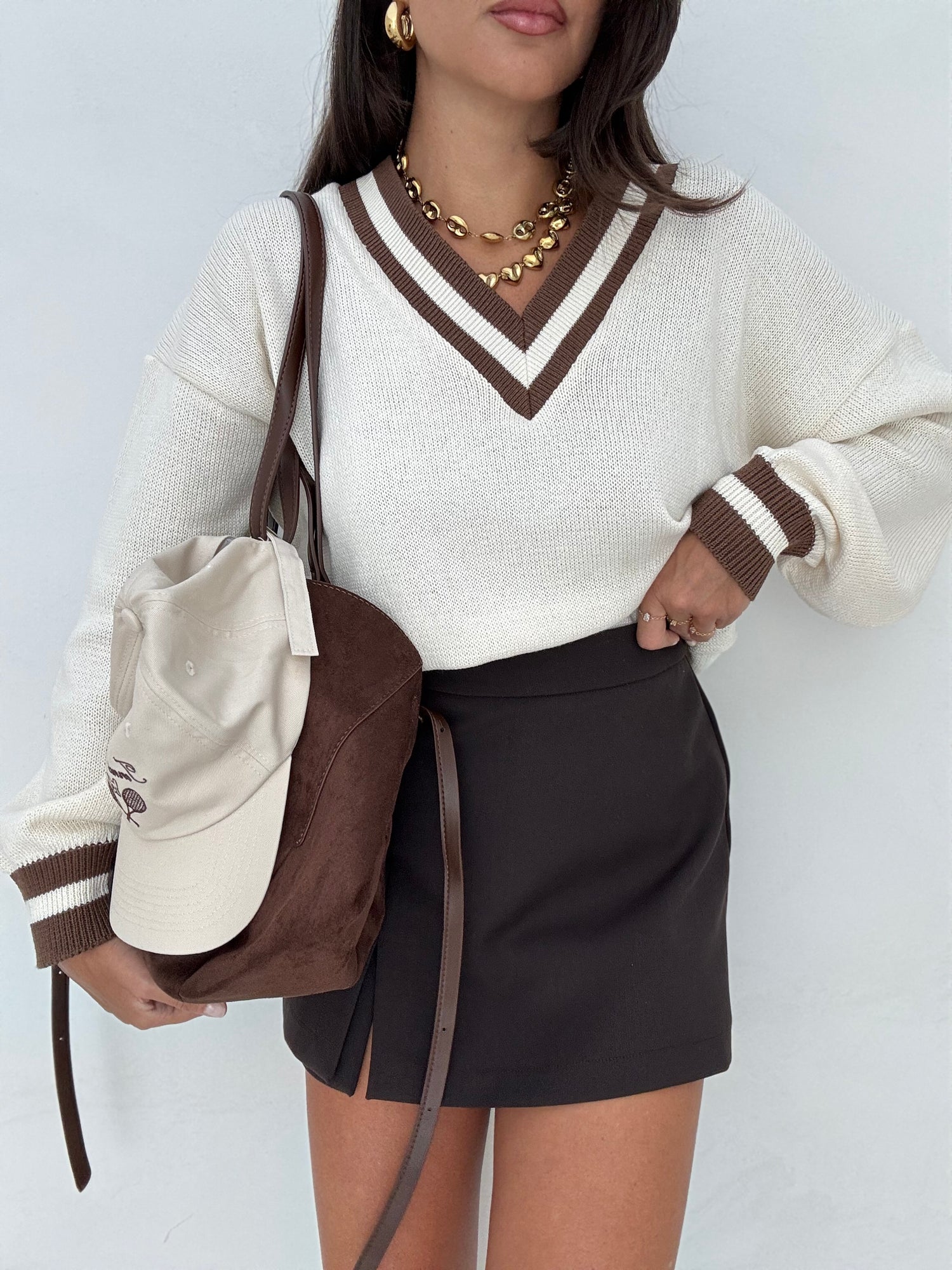 Maglione ‘100% COTONE’ 3&33 Panna righe Cacao