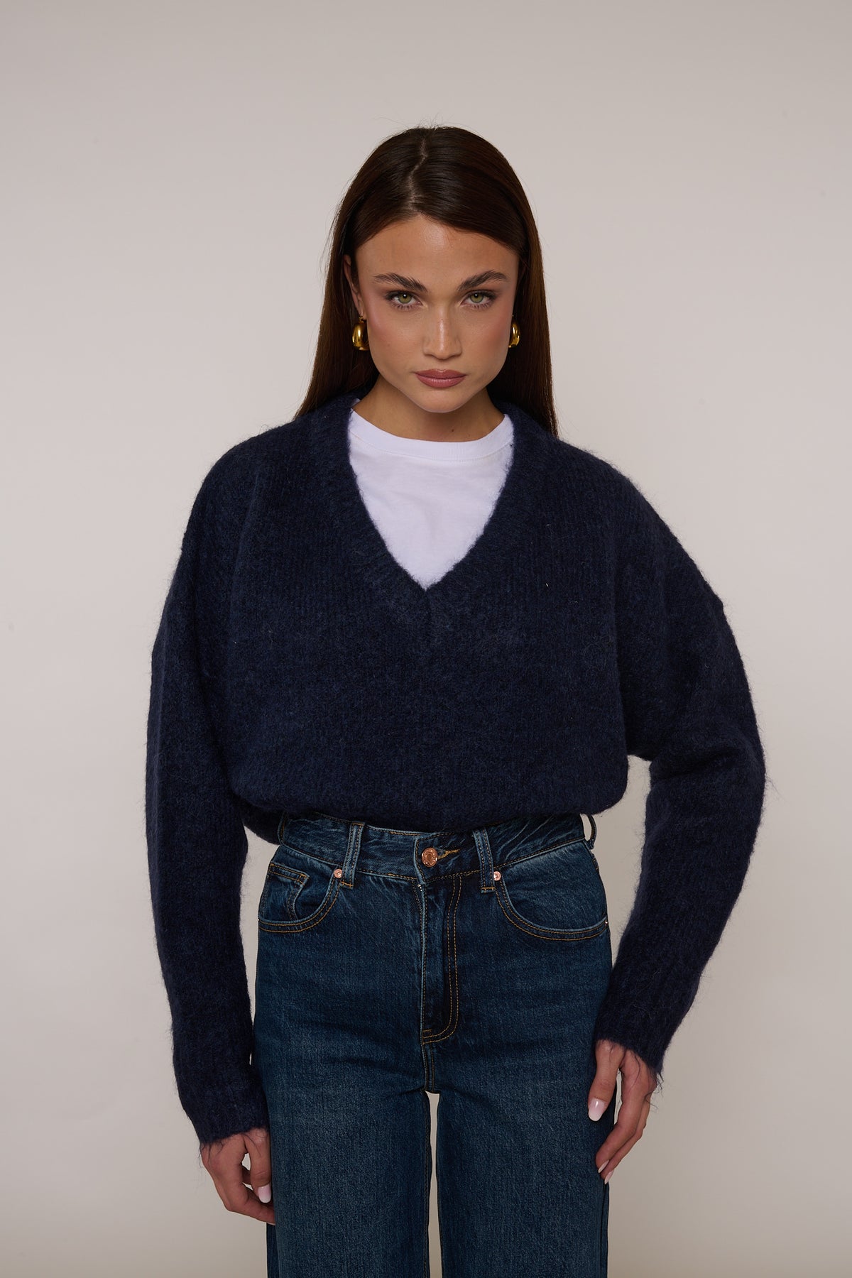 Maglione ‘SCOLLO V’ 5% LANA Blu Notte