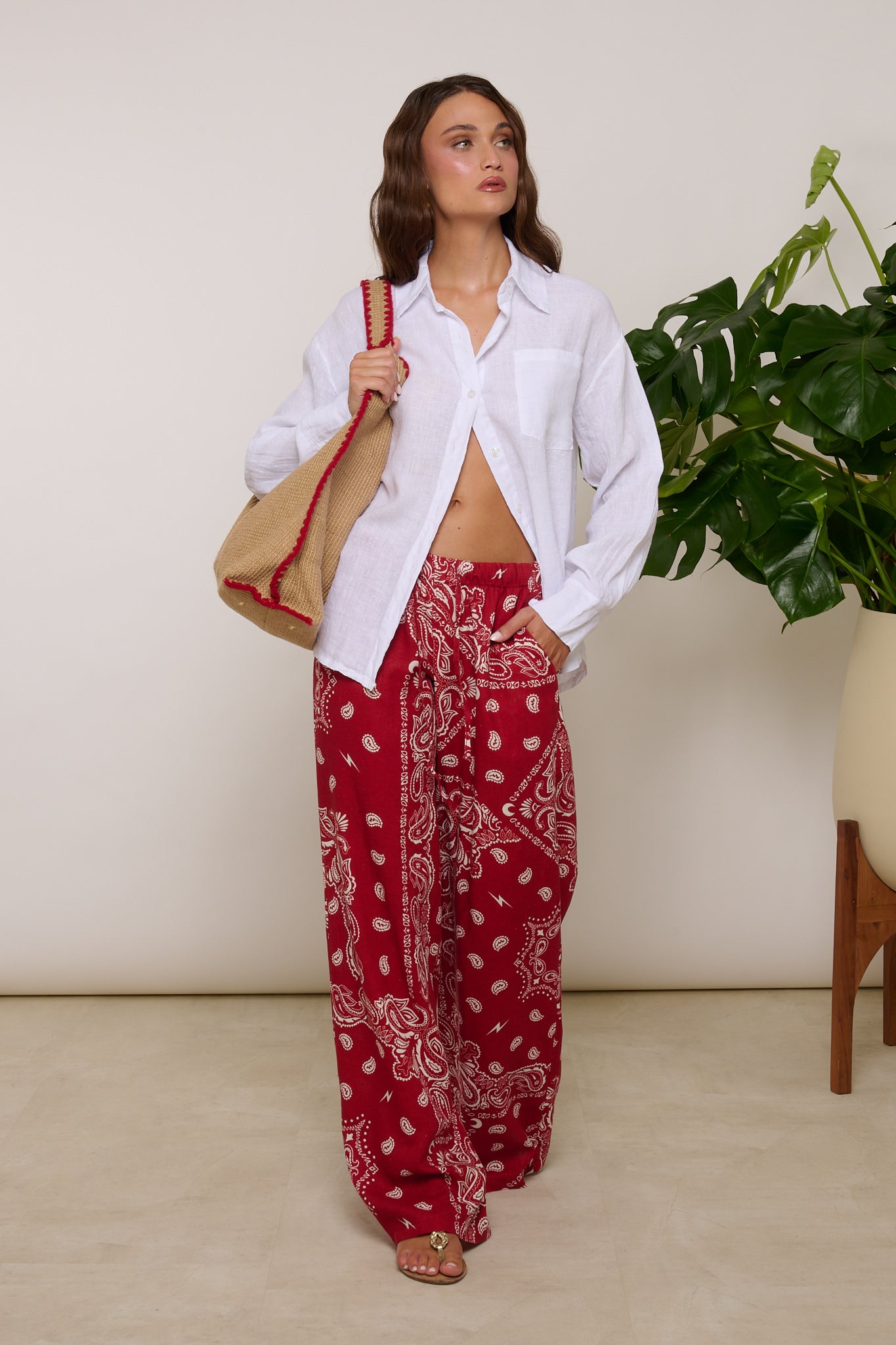 Pantalone ‘FANTASIA BANDANA’ 55%LINO Rosso