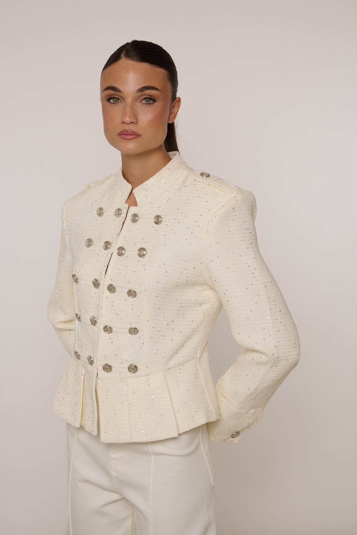 Giacca ‘TWEED’ con micro paillettes Bianca
