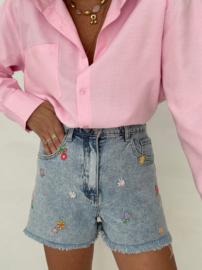Pantaloncino ‘FIORI RICAMATI ’ in denim
