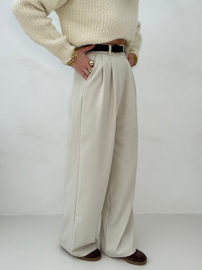 Pantalone ‘CLASSIC’ con cintura Panna