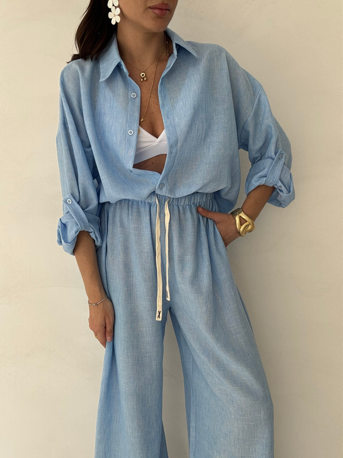 Coordinato ‘EVA’ simil lino Azzurro