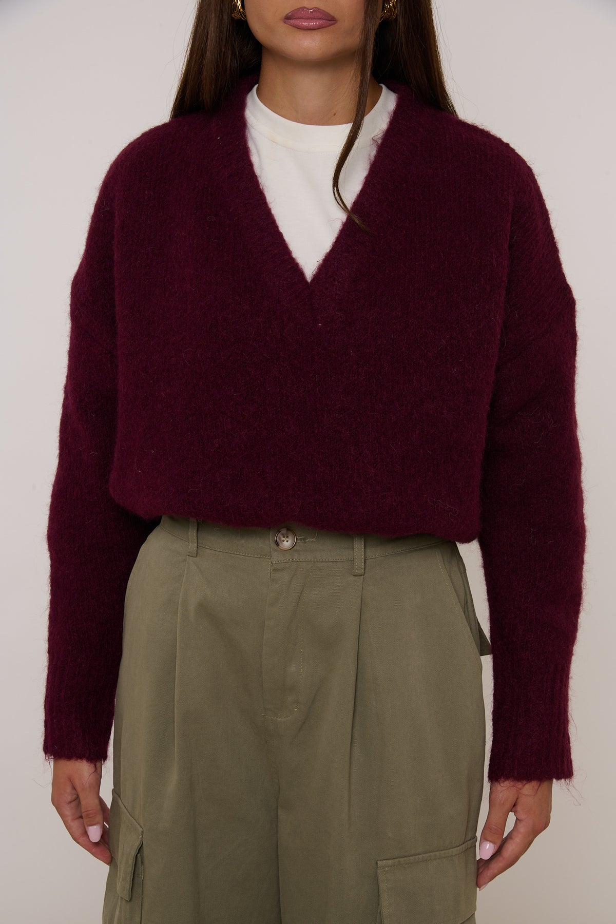 Maglione ‘SCOLLO V’ 5% LANA Bordeaux