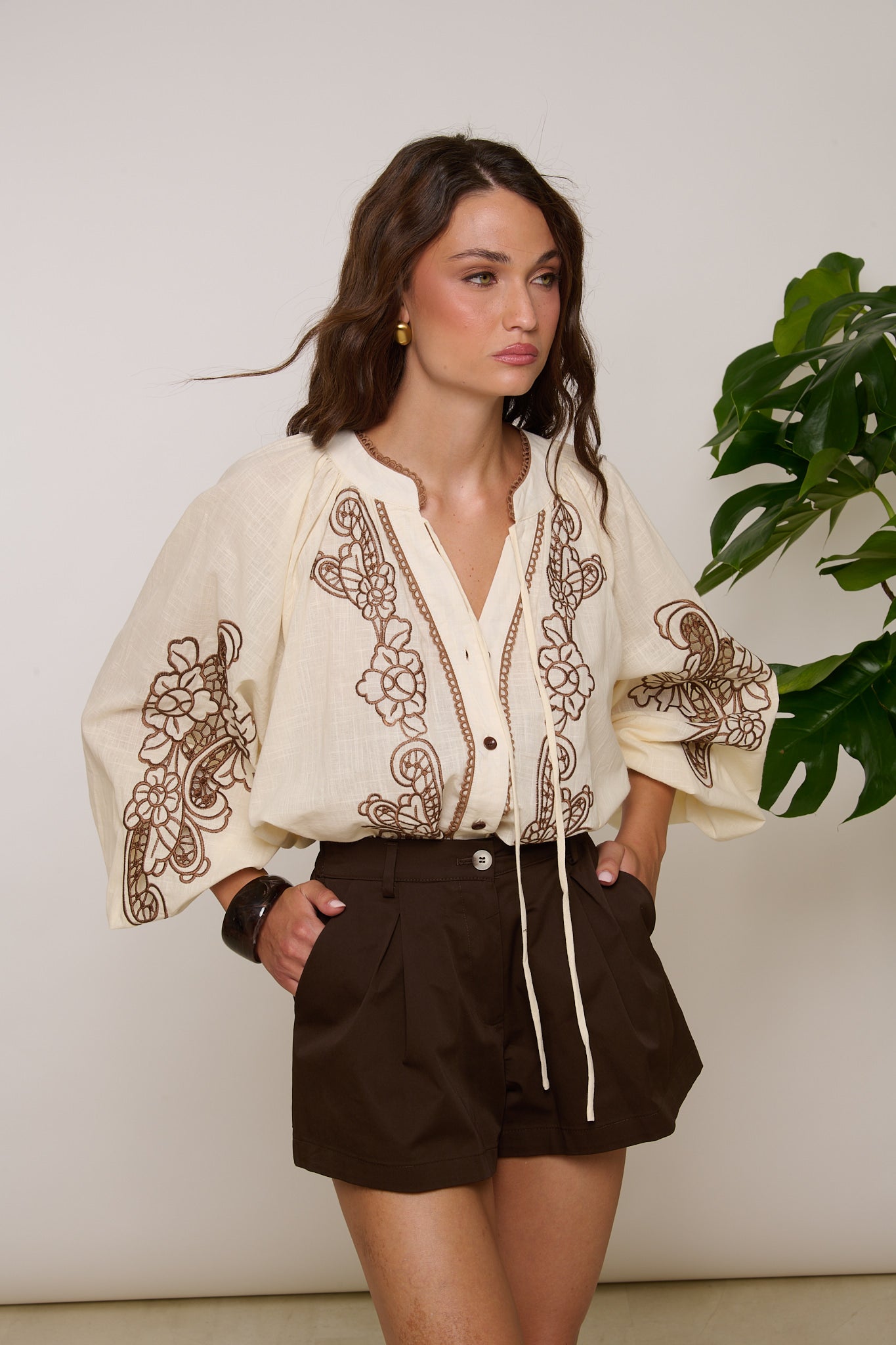 Blusa ‘RICAMI’ 100% COTONE Panna