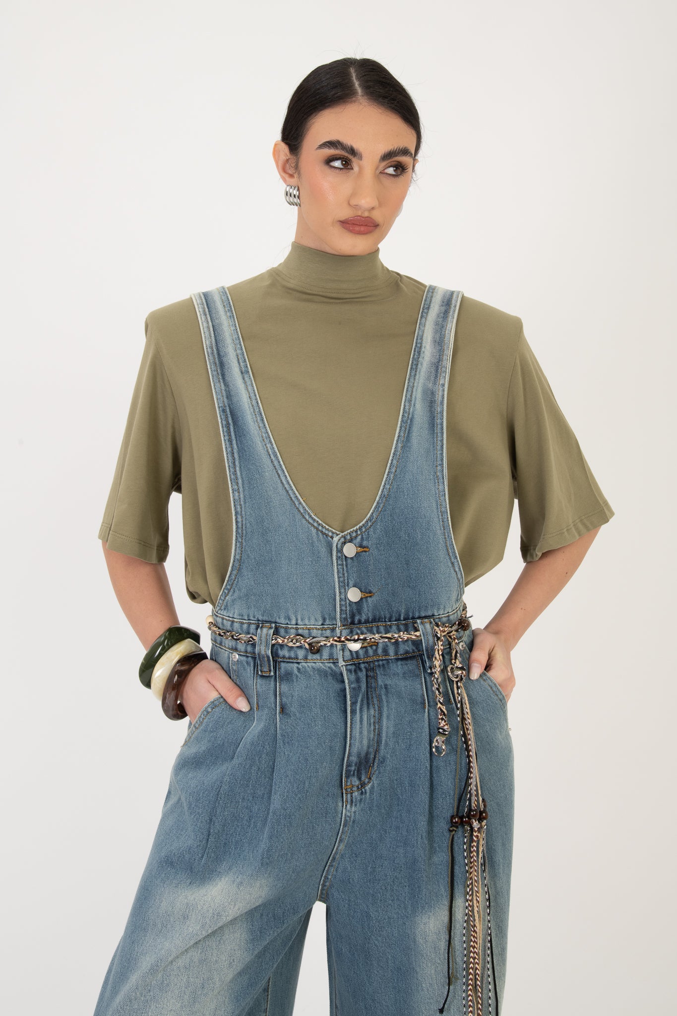 Salopette ‘IN DENIM CINTURINO TRECCIA’