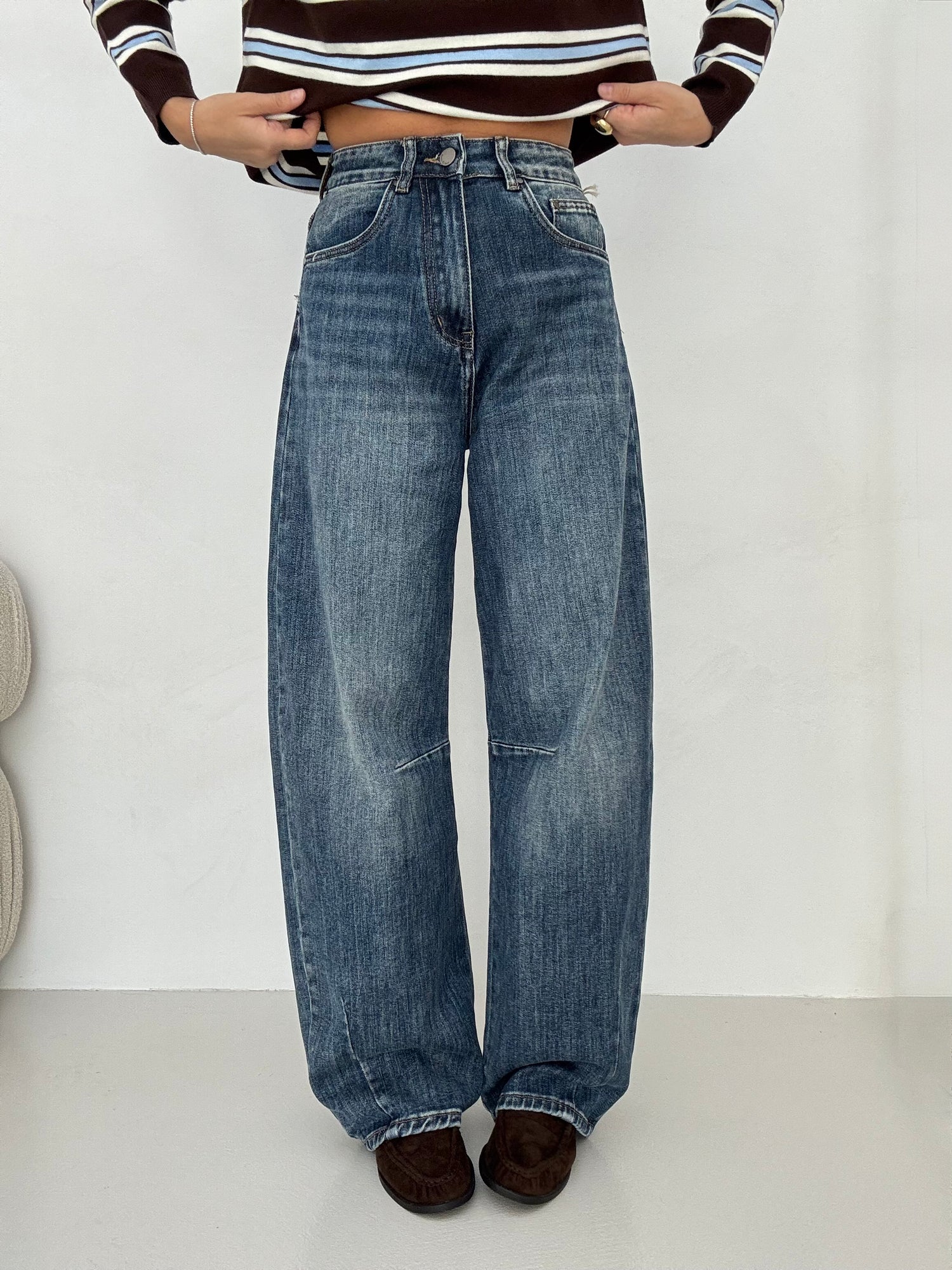 Jeans ‘BARREL’ con cuciture Denim Slavato