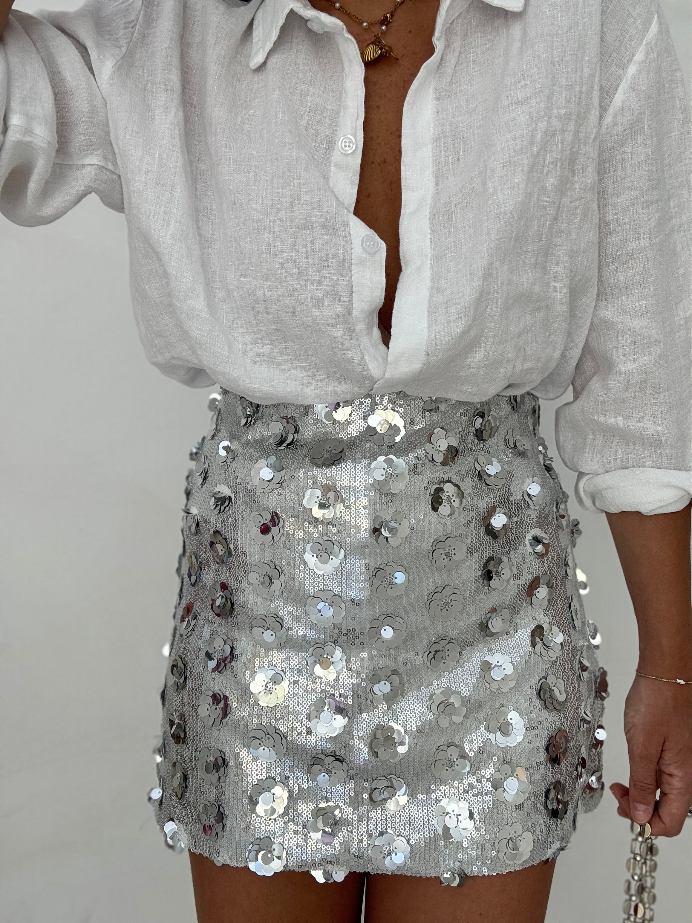 Gonna ‘FIORI PAILLETTES’ Argento