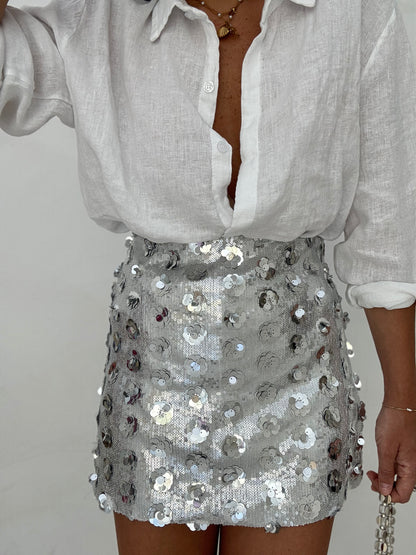 Gonna ‘FIORI PAILLETTES’ Argento