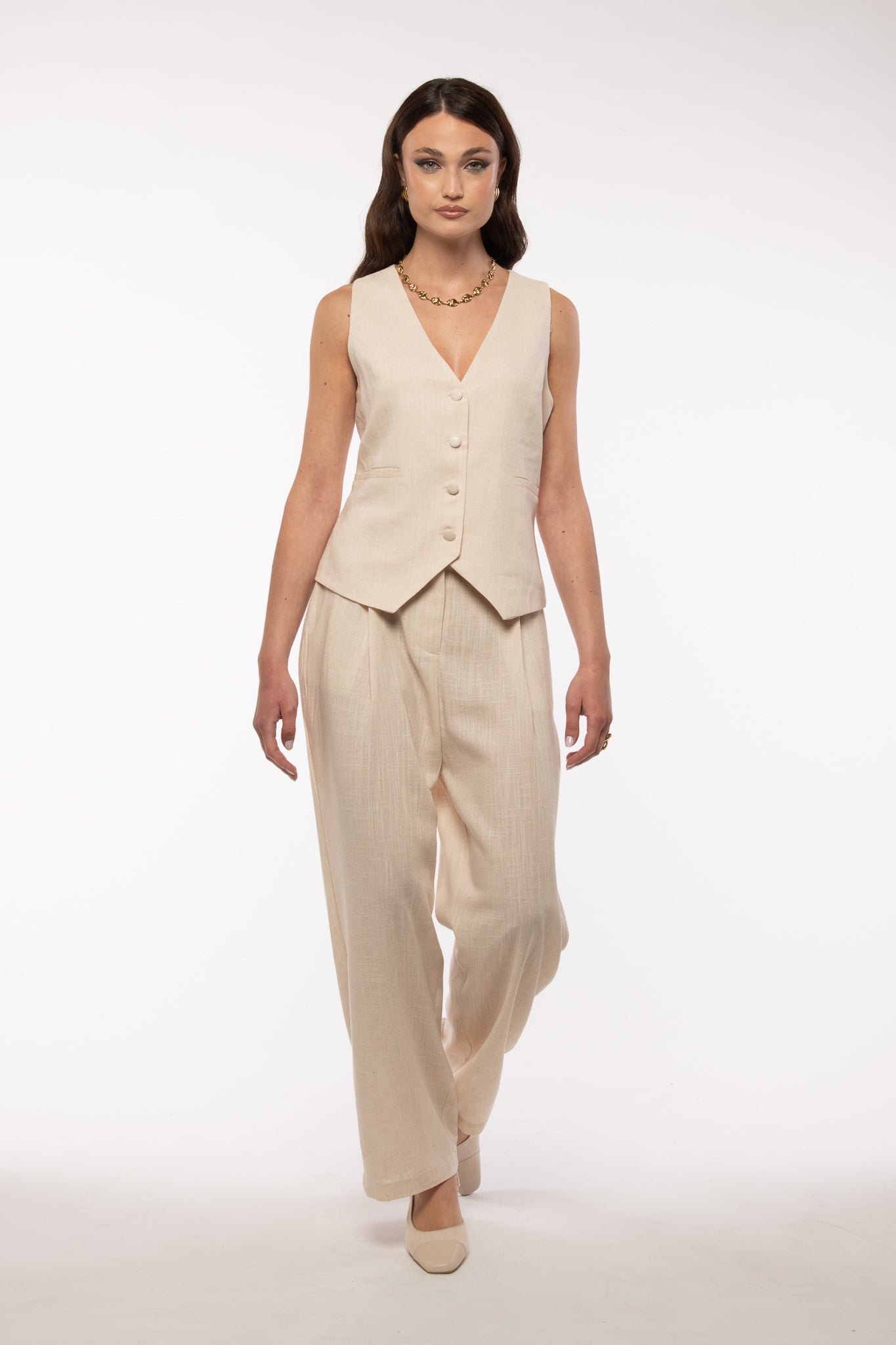 Coordinato ‘30% LINO’ gilet+pantalone Panna
