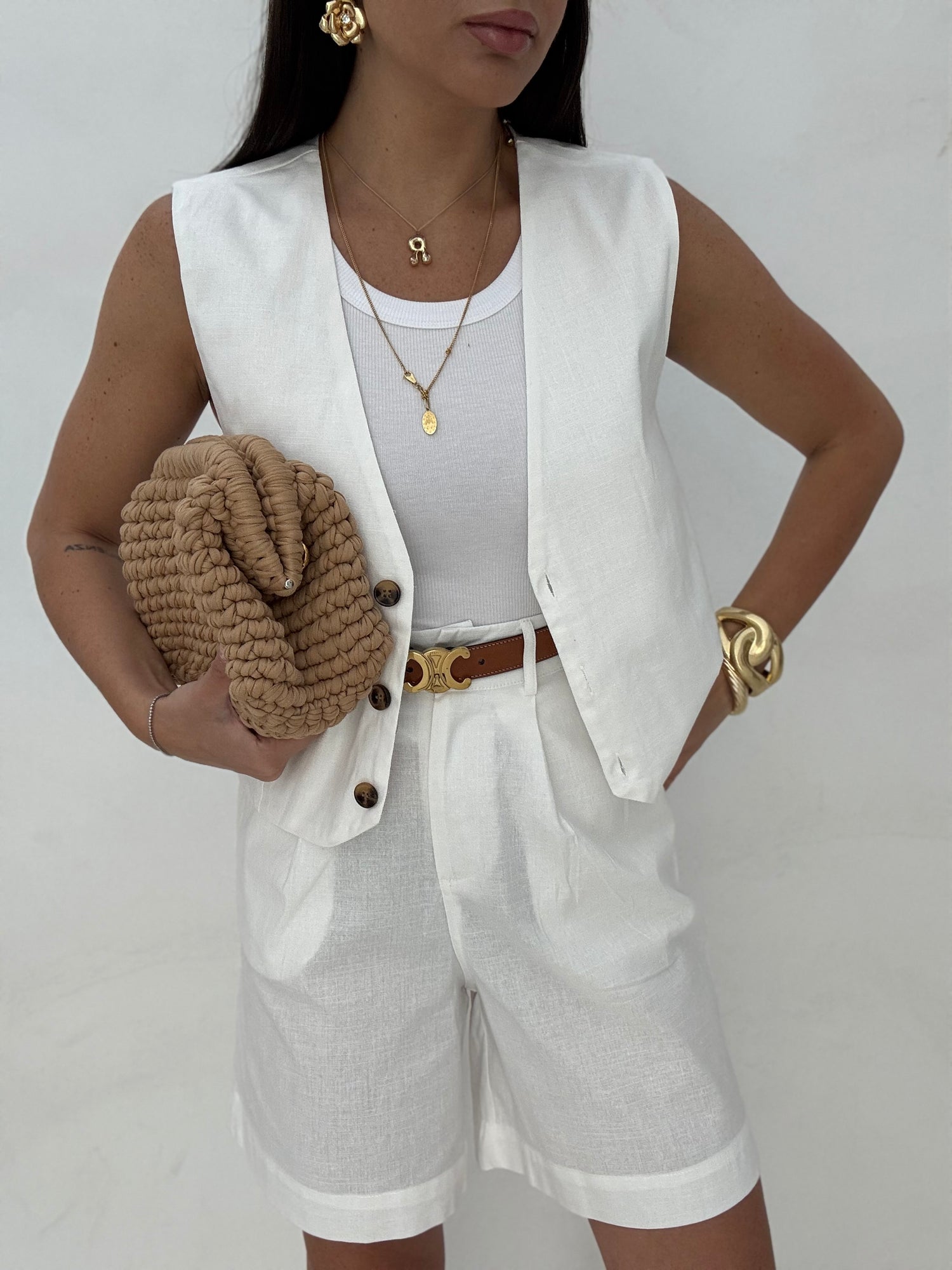 Coordinato ‘97%COTONE’ Gilet+Bermuda Bianco
