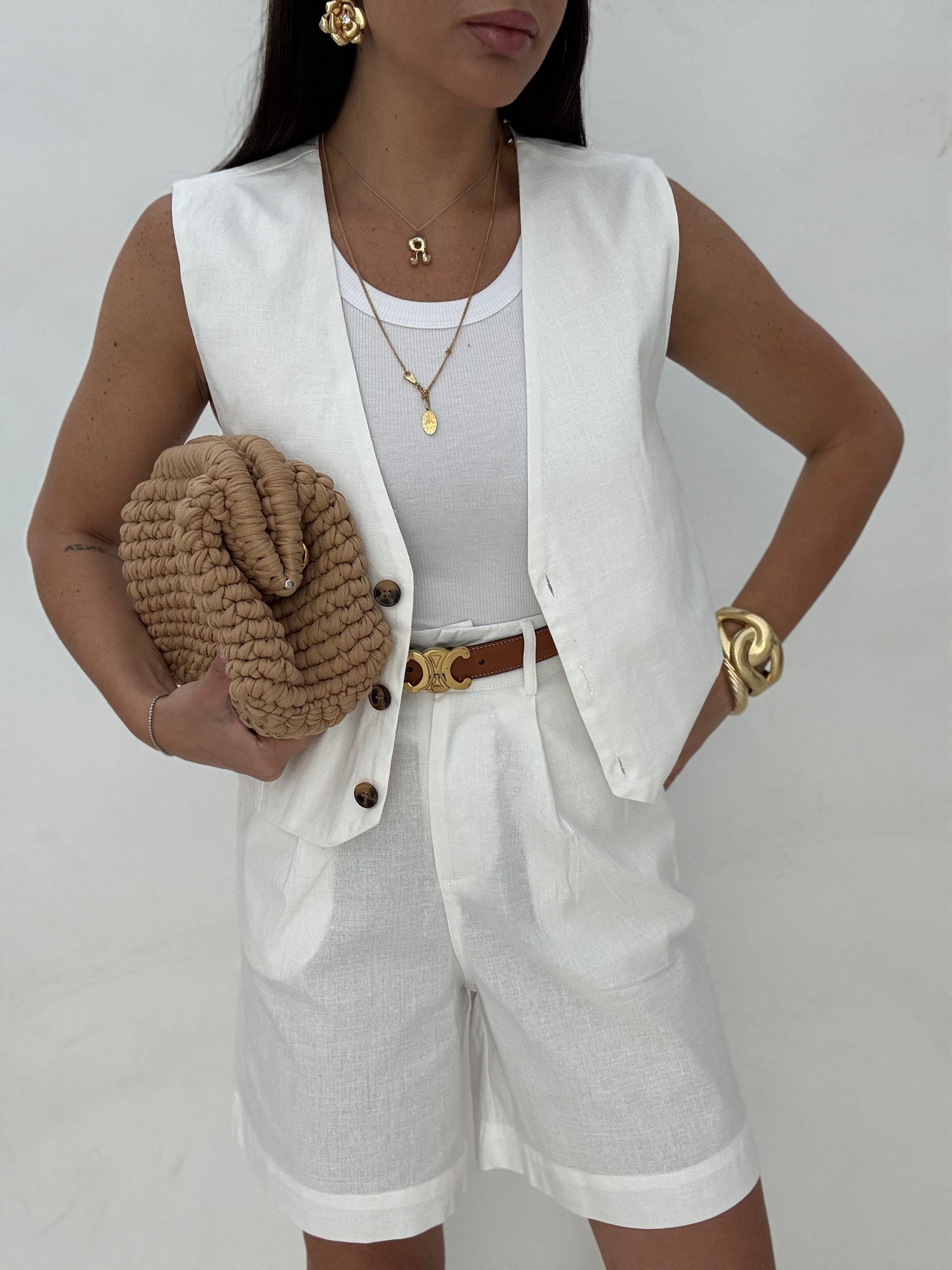 Coordinato ‘97%COTONE’ Gilet+Bermuda Bianco
