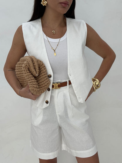 Coordinato ‘97%COTONE’ Gilet+Bermuda Bianco