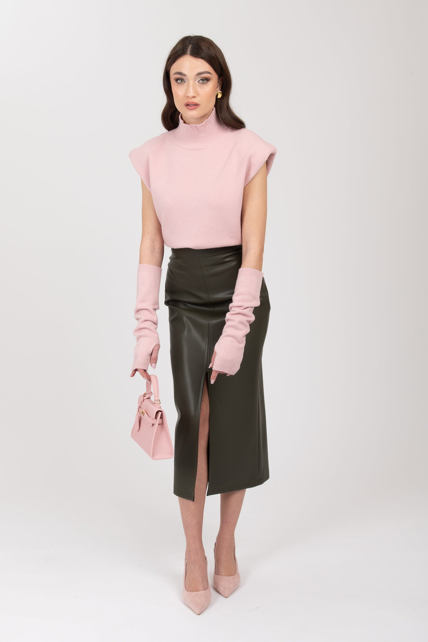 Gonna longuette ecopelle ‘3&33’ Verde Militare