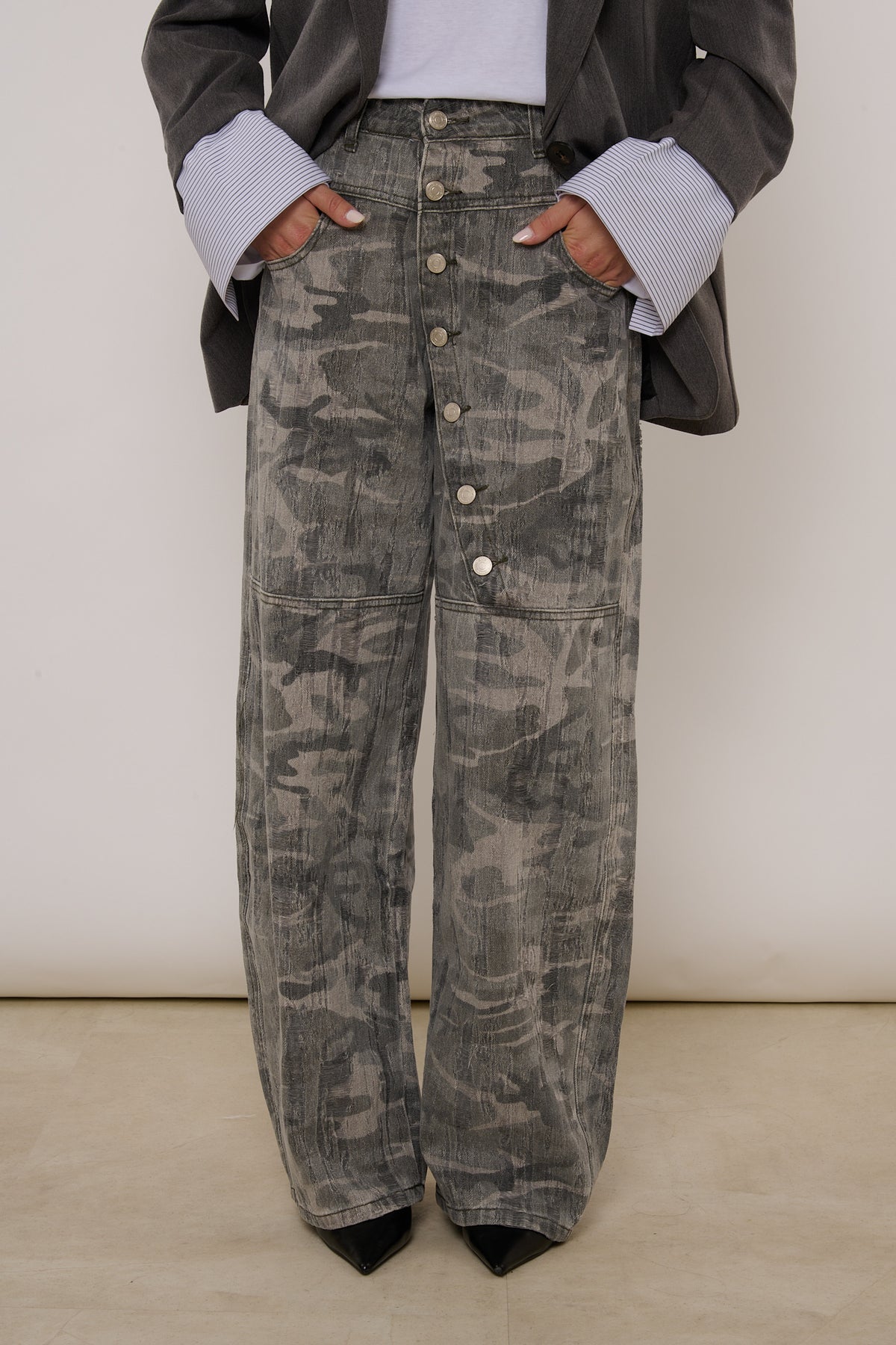 Jeans ‘MULTIBOTTONCINI’ Camouflage Grigio