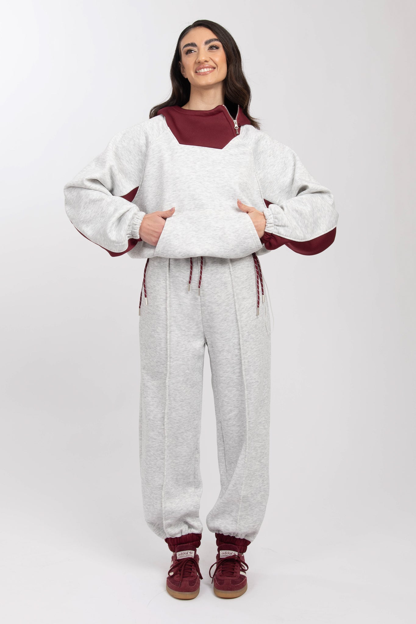 Coordinato tuta ‘DOUBLE’ 100%COTONE Grigio e Bordeaux