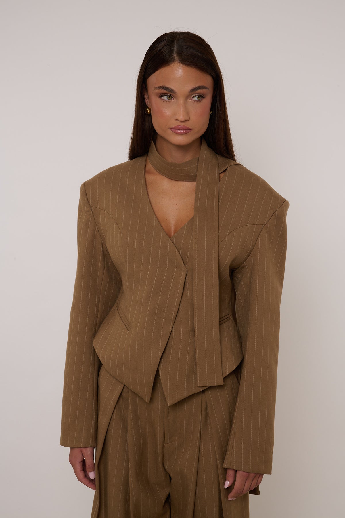 Blazer‘CINTURA BY LUMINA’ Righe Camel