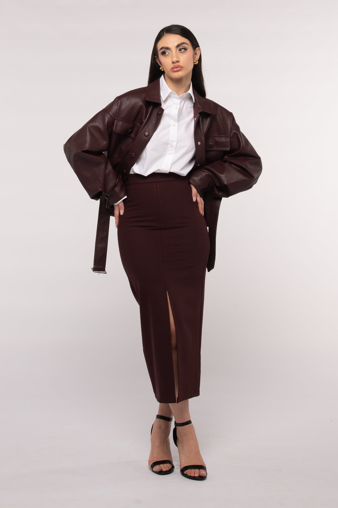Gonna longuette ‘52% LANA 3&33’ Bordeaux