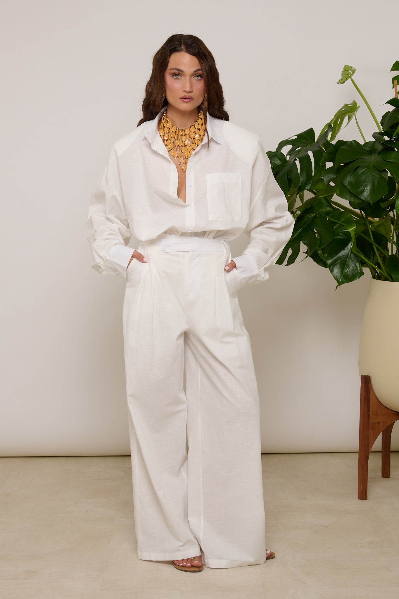 Coordinato ‘CAMICIA MAXI SPALLINA+PANTALONE’ Bianco