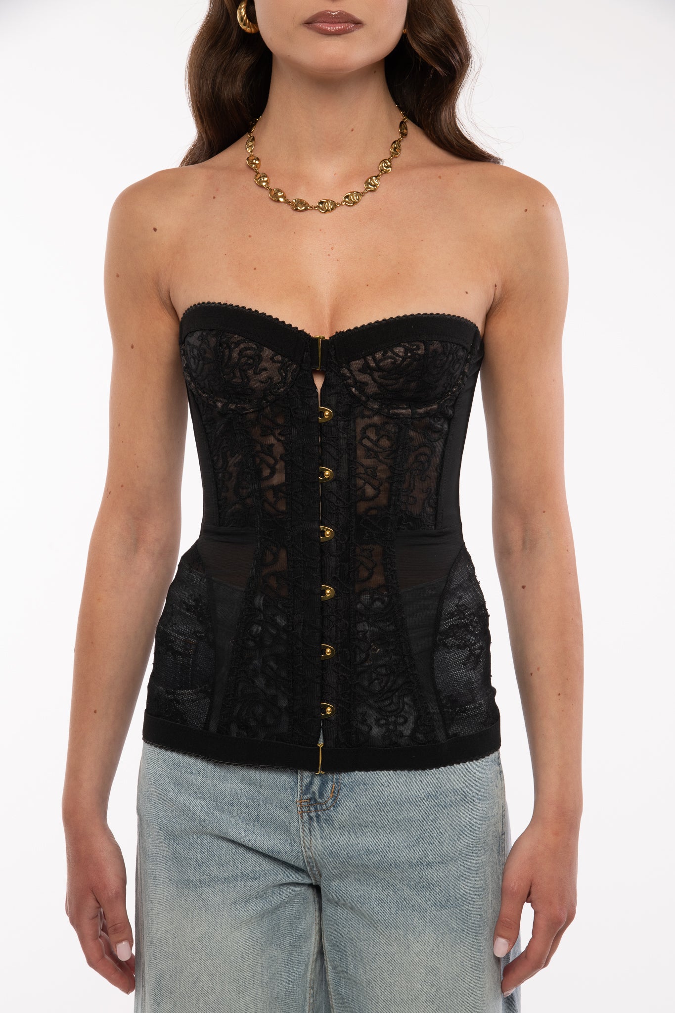 Corpetto ‘IN PIZZO CON STRINGHE’ Nero