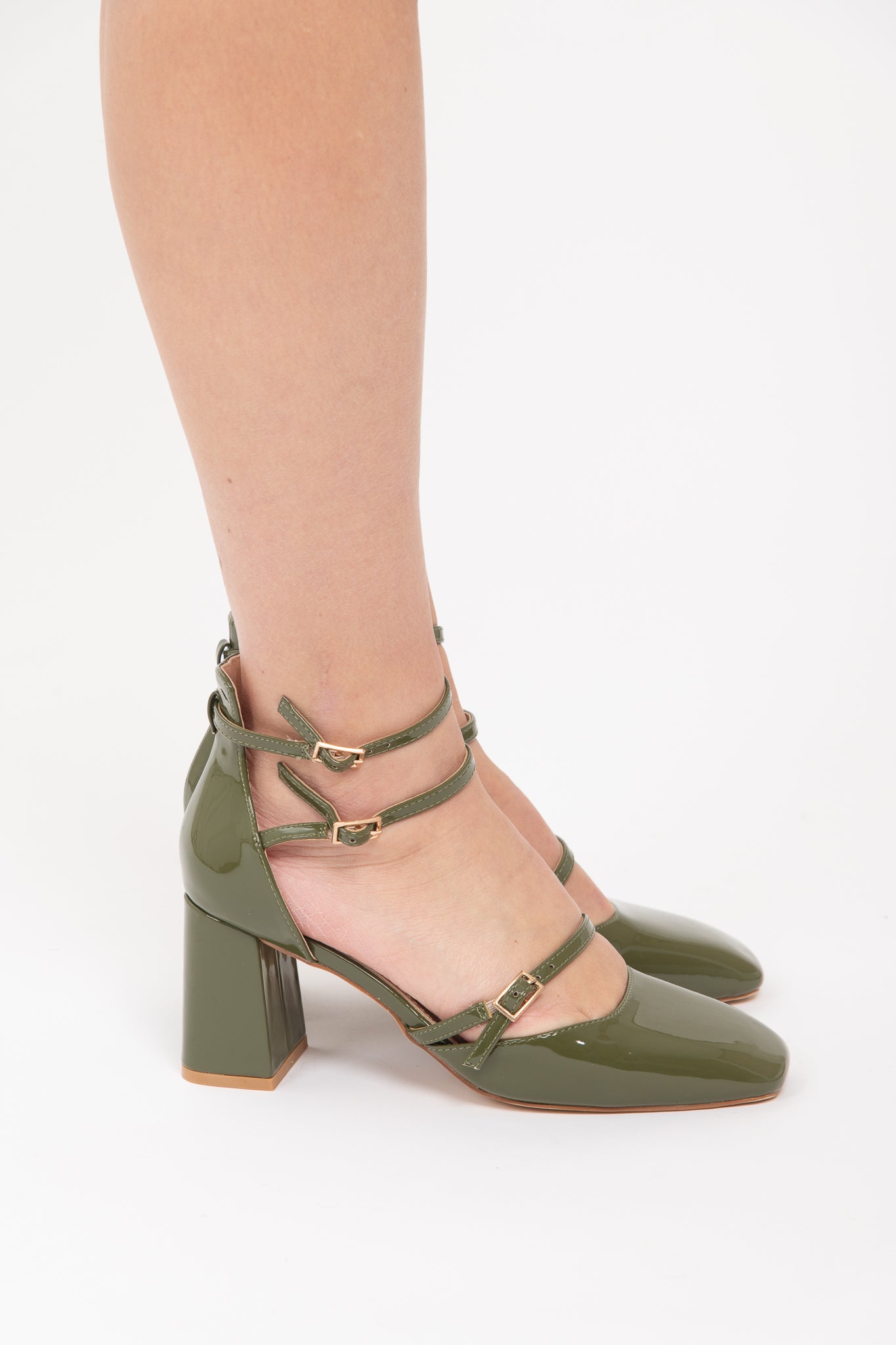 Mary Jane doppia fibbia ‘VERNICE’ Verde Militare