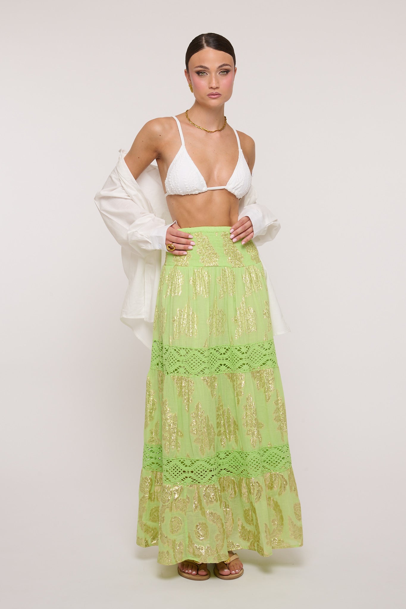 Gonna ‘100% COTONE’ Fantasia Indiana Verde