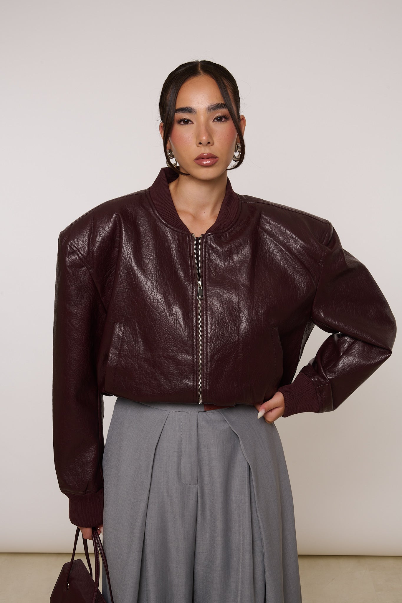 Bomber ‘MAXI SPALLINA’ Ecopelle Bordeaux
