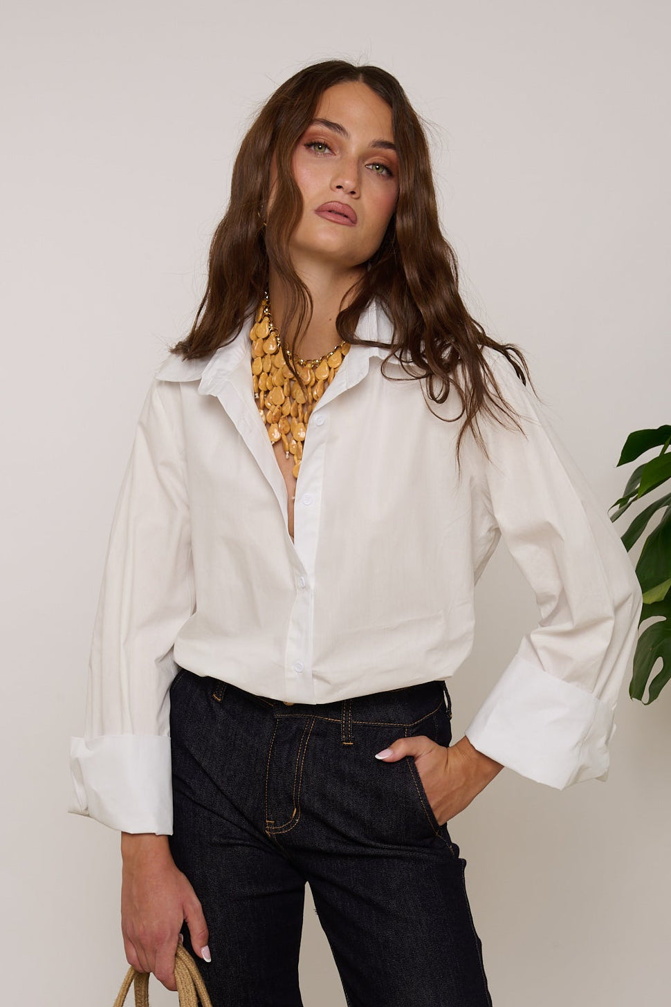 Camicia ‘100% COTONE’ Manica Larga Bianca