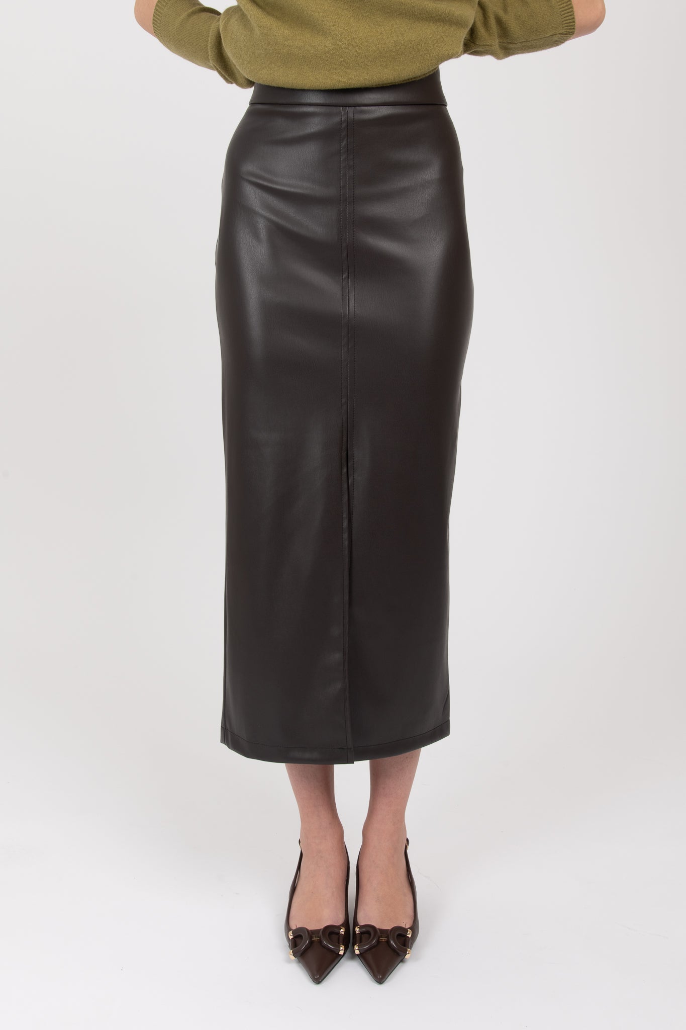 Gonna longuette ecopelle ‘3&33’ Cacao