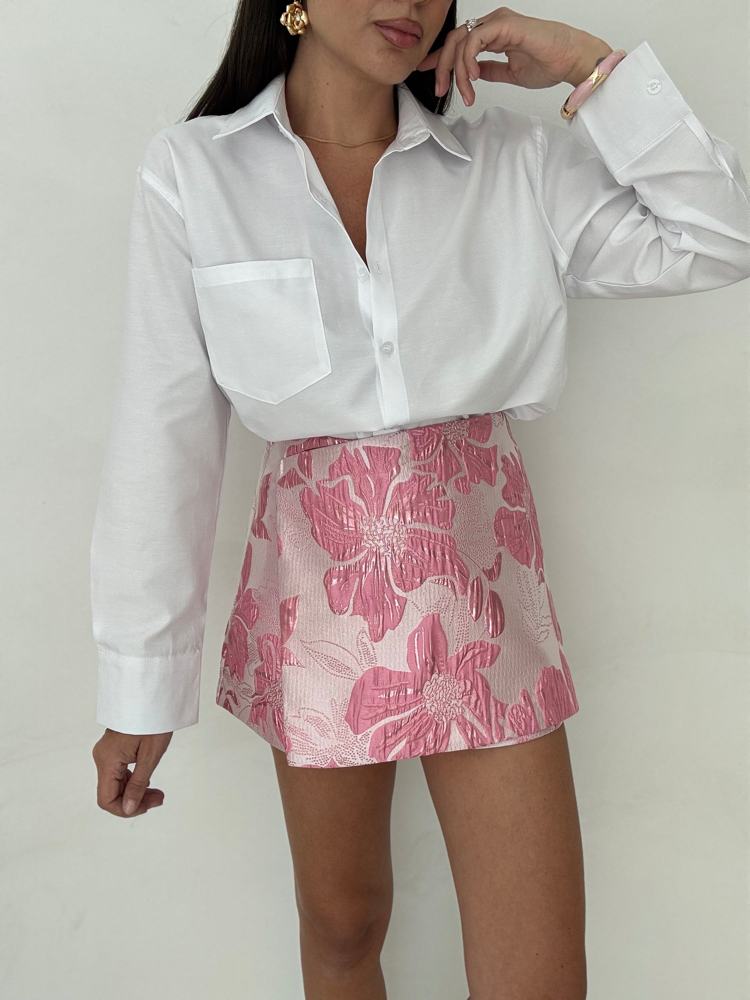 Gonna/Pantaloncino ‘FIORI LAMINATI’ Rosa