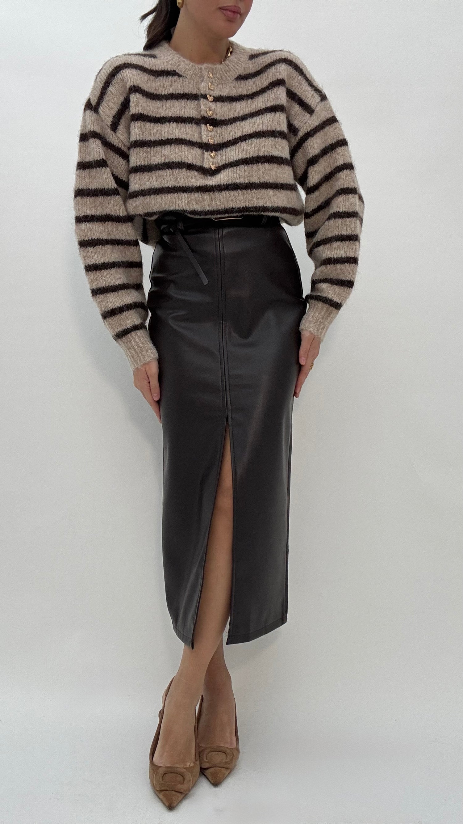 Gonna ‘SPACCO CENTRALE’ in ecopelle Cacao