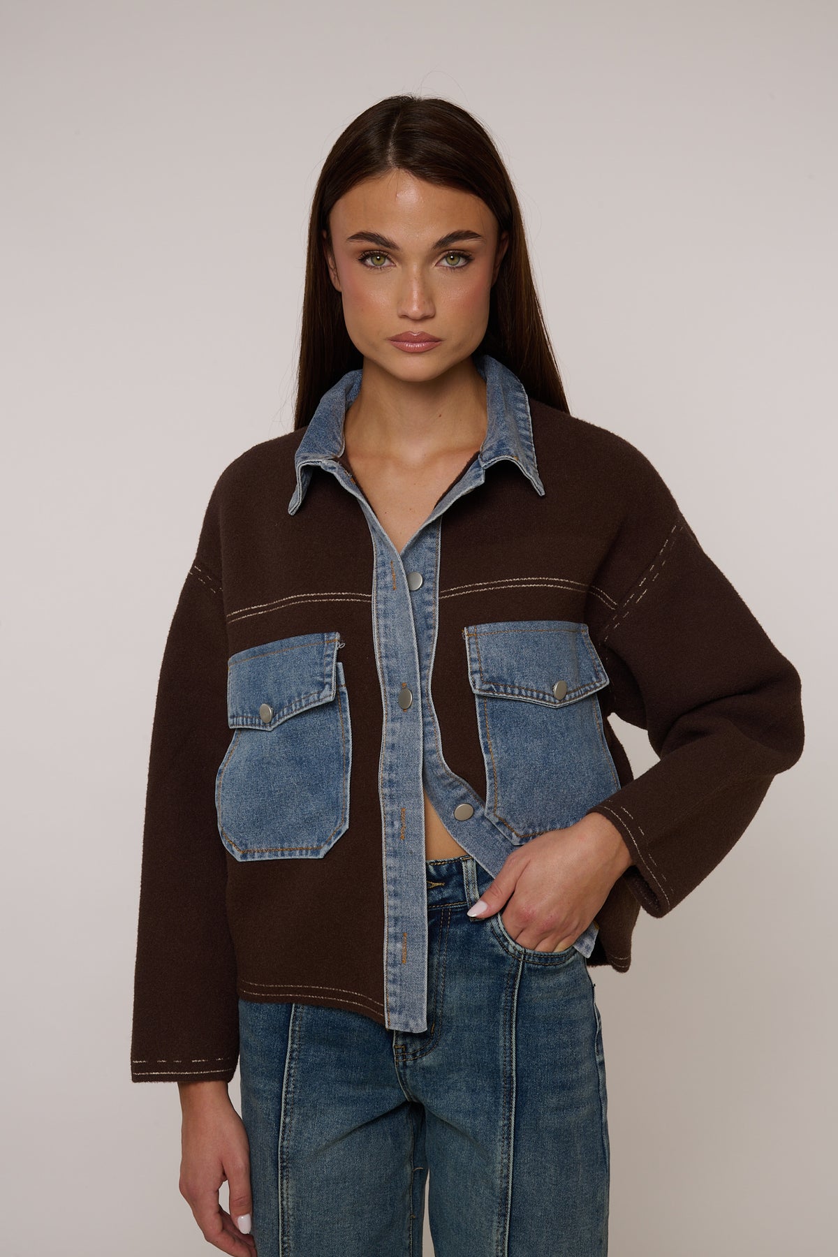 Cardigan ‘DETTAGLI IN DENIM’ Cacao