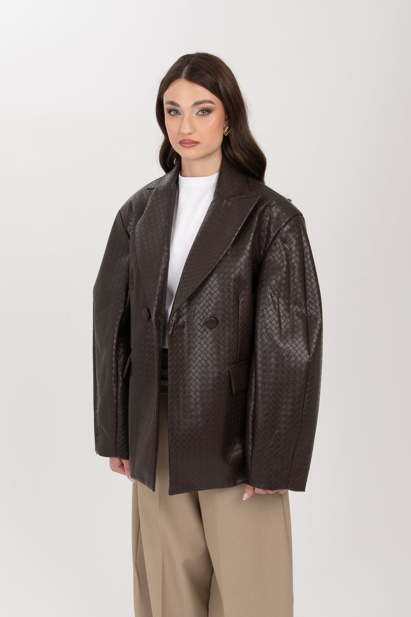 Blazer ‘IN ECOPELLE INTRECCIATA ’ BY LUMINA Cacao