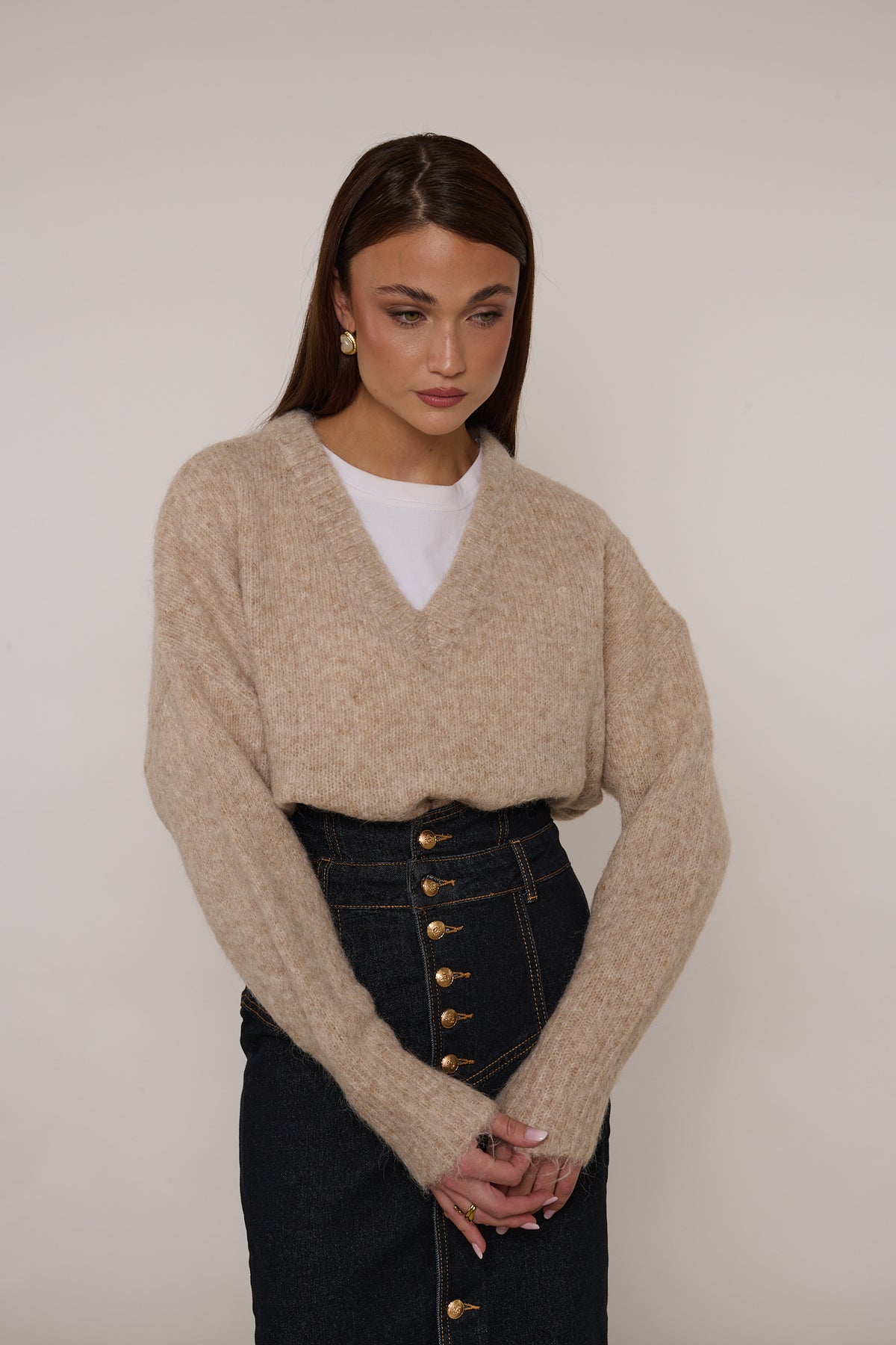 Maglione ‘SCOLLO V’ 5% LANA Beige