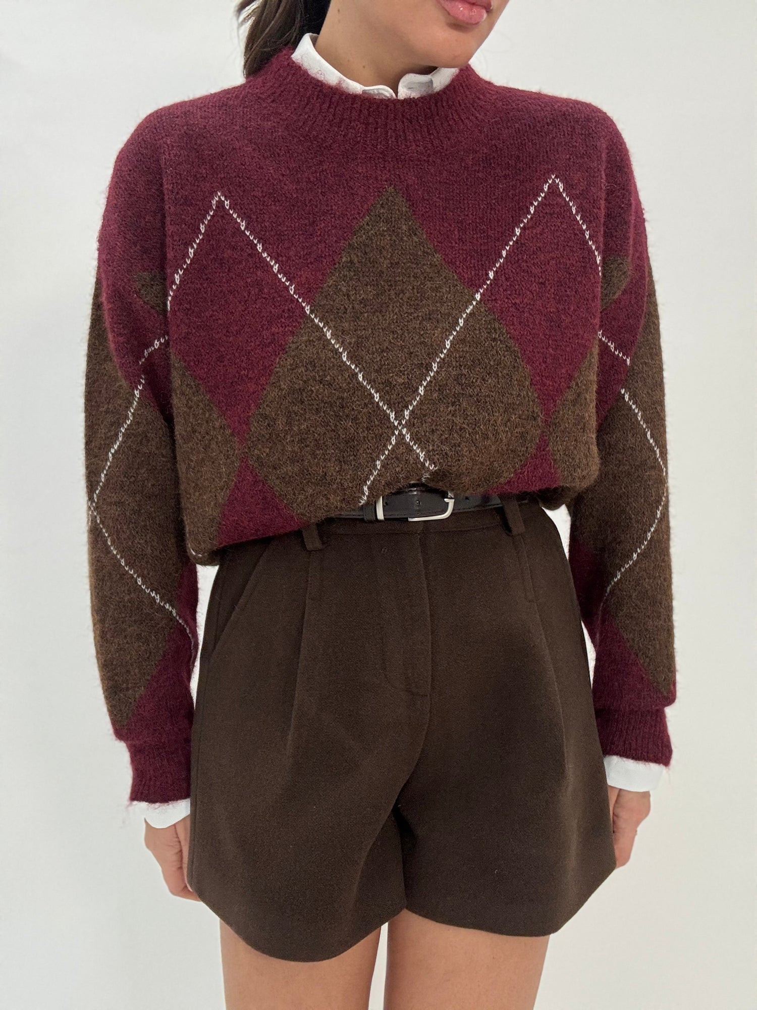 Maglione ‘GIROCOLLO ROMBI’ Base Bordeaux