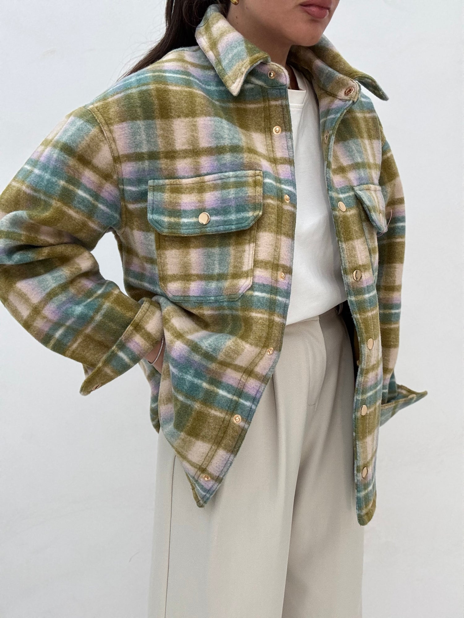 Camicia Flanella ‘QUADRONI’ Pistacchio e Celeste