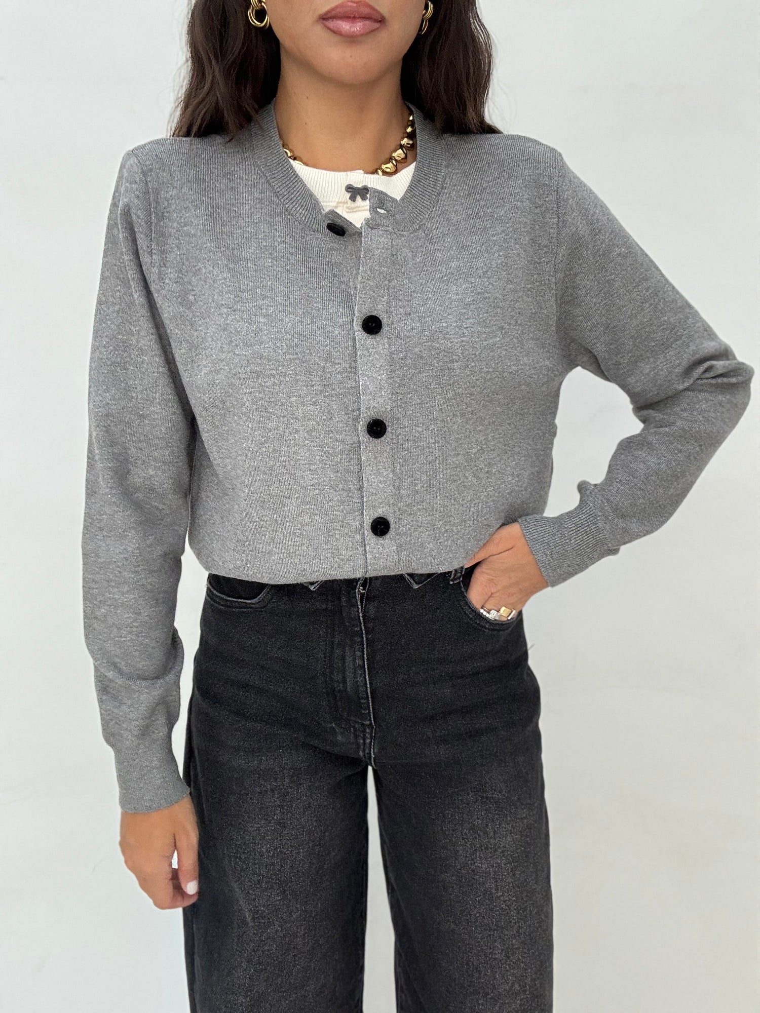 Cardigan ‘DOUBLE’ con Fiocchetto Grigio