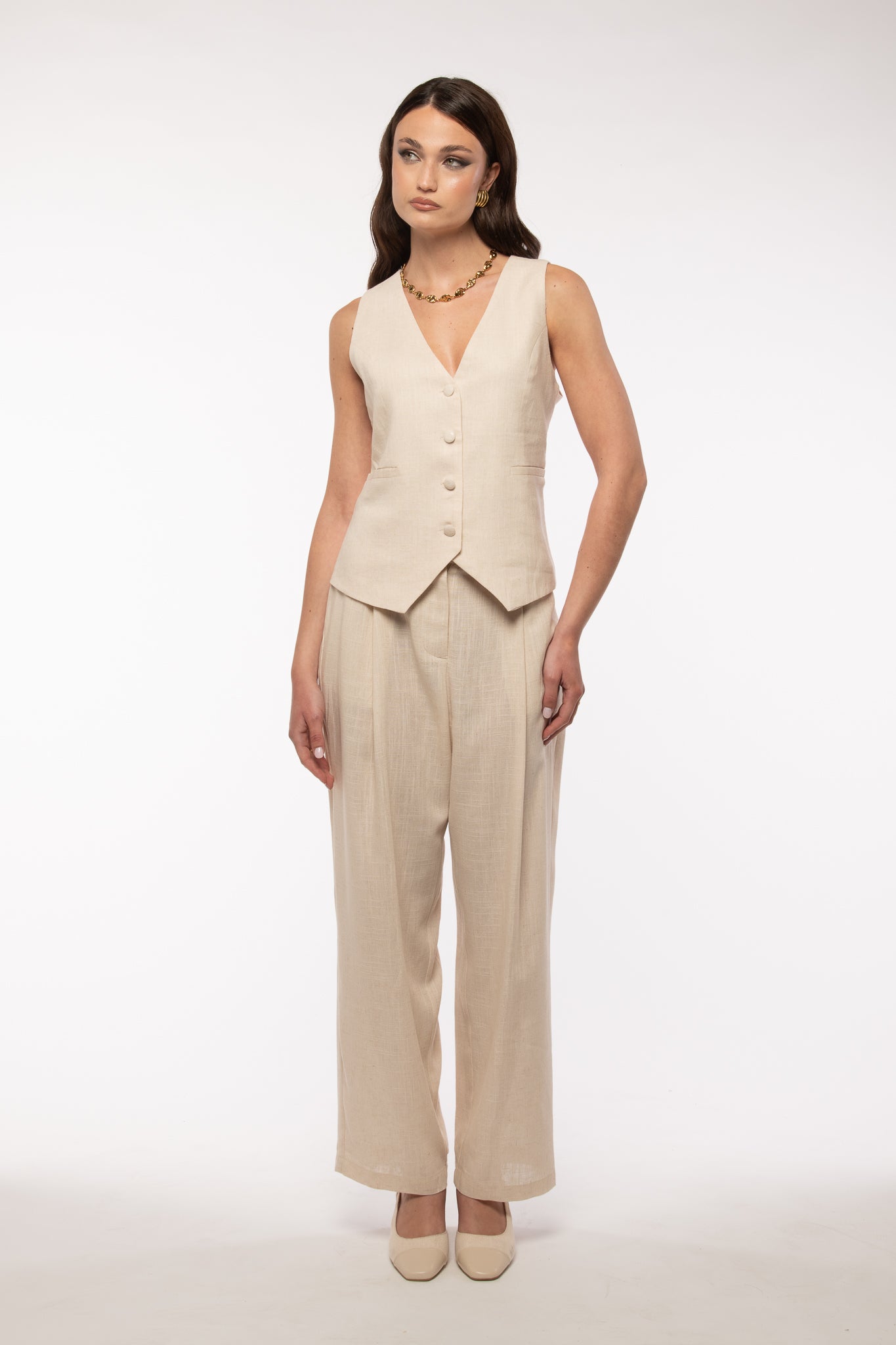 Coordinato ‘30% LINO’ gilet+pantalone Panna