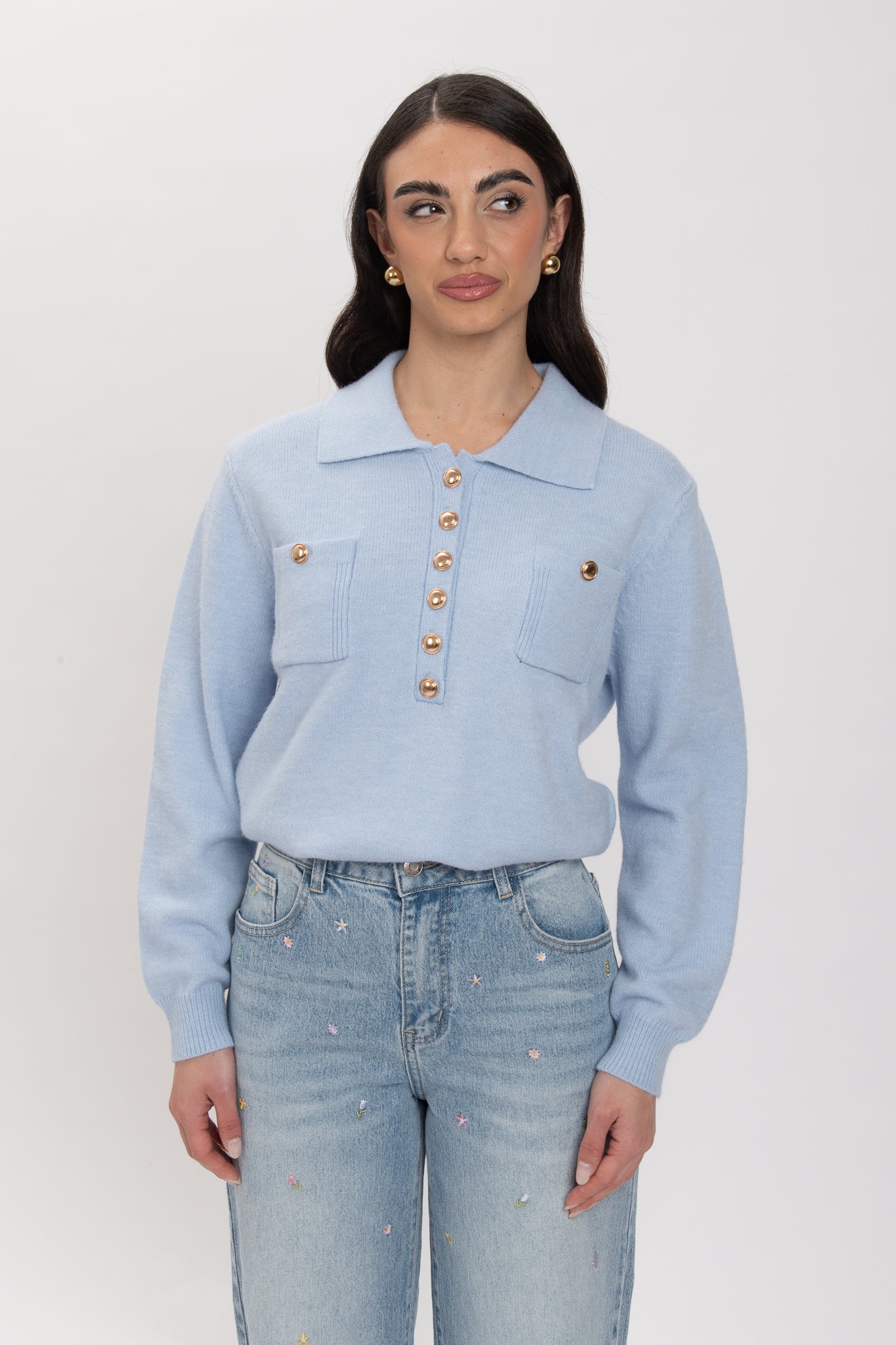 Maglione/Polo ‘BOTTONI ORO’ Azzurro