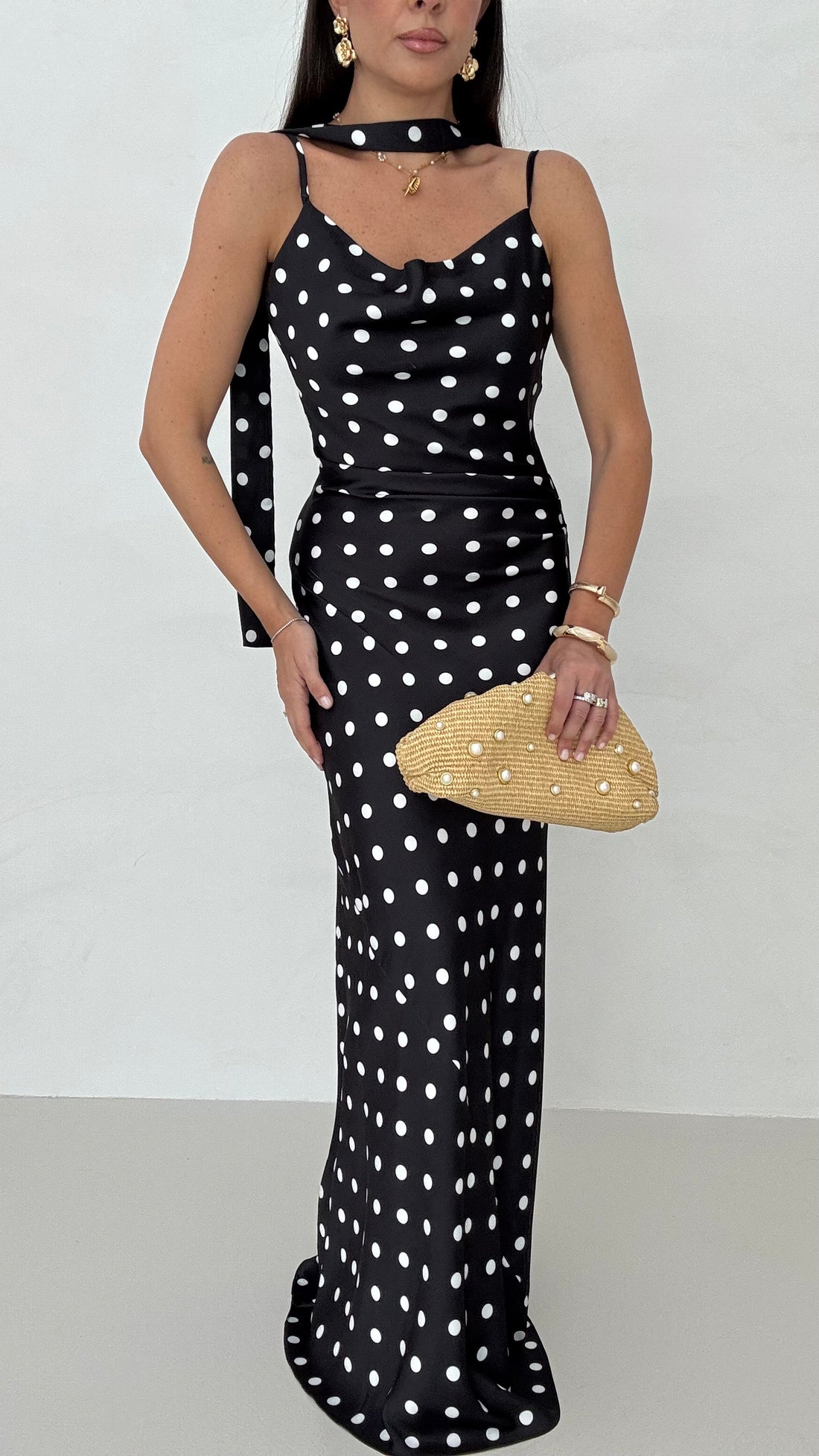 Silk Dress ‘POIS’ con cintura Nero