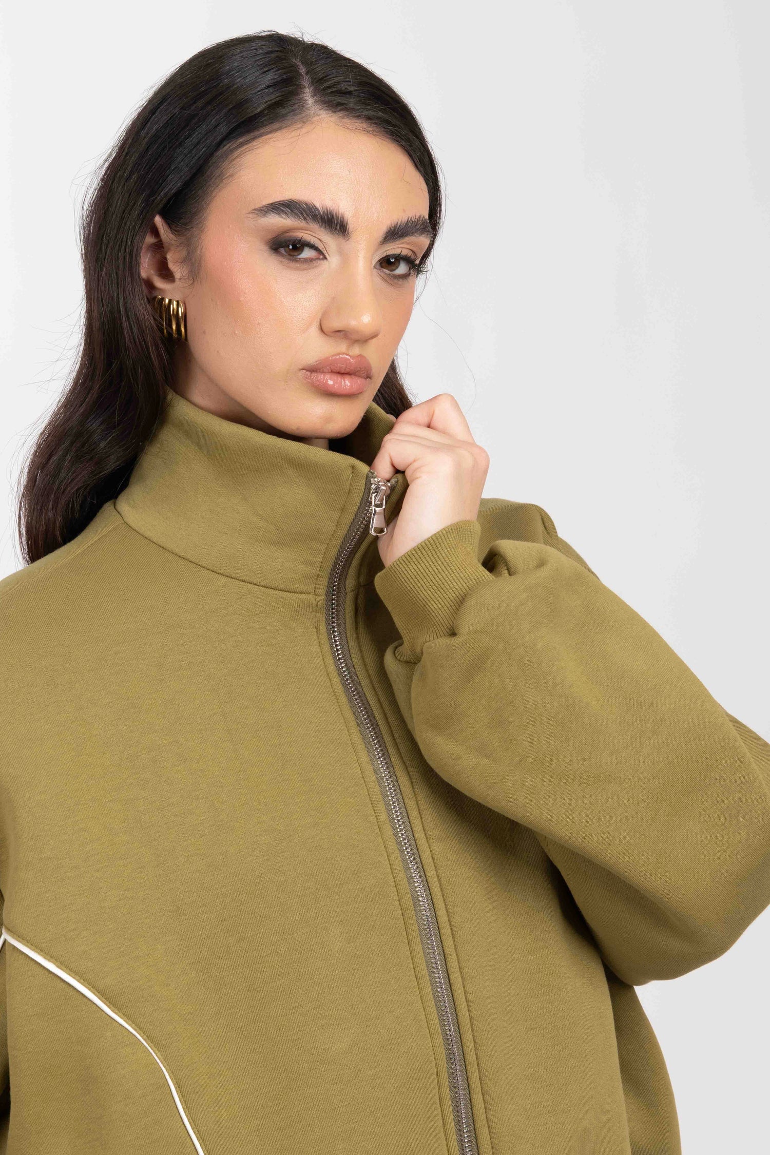 Felpa con zip ‘COLLO ALTO’ BY LUMINA’ Pistacchio