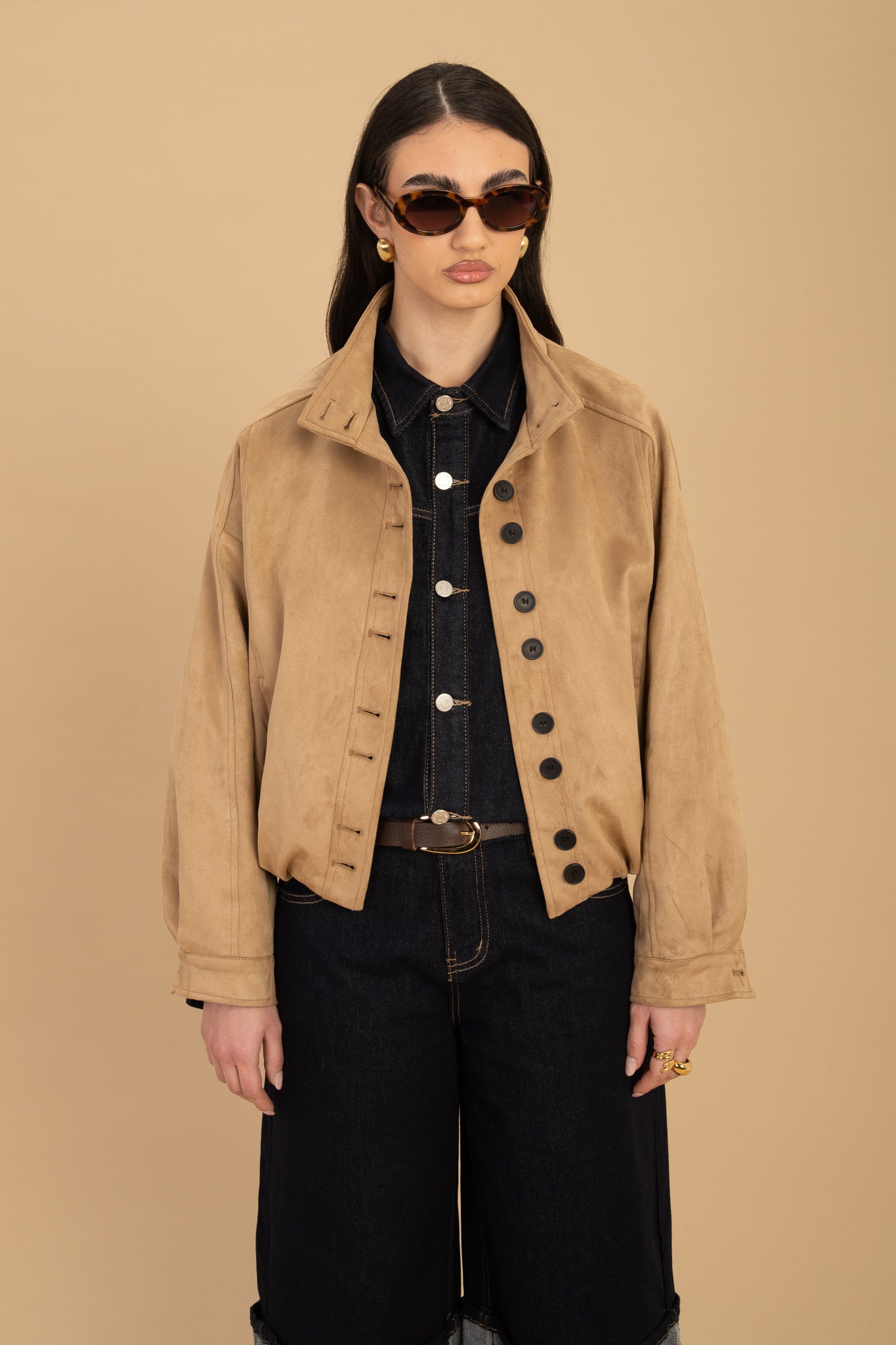 Bomber ‘ECO-CAMOSCIO COLLO ALTO’ Beige