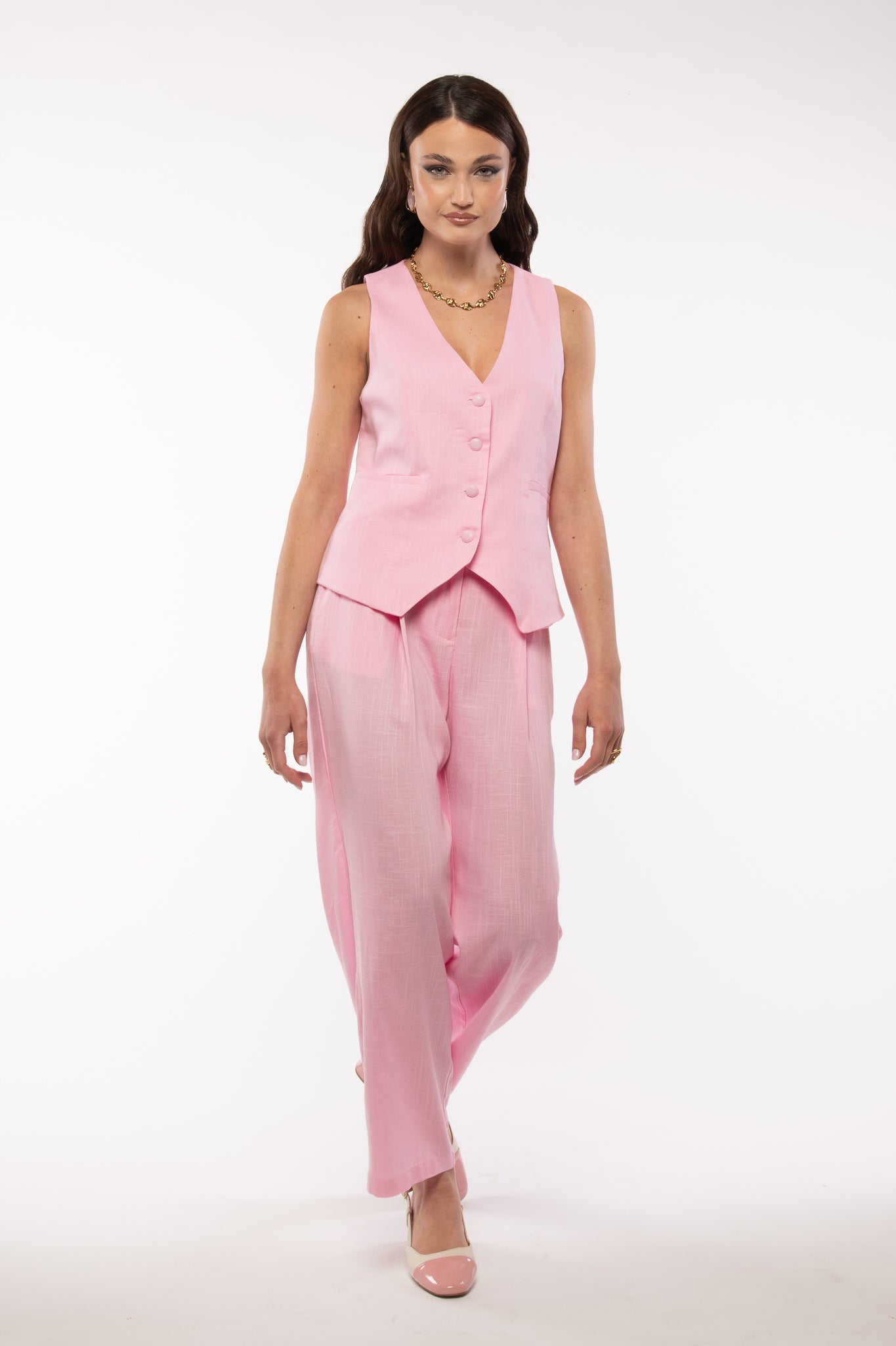 Coordinato ‘30% LINO’ gilet+pantalone Rosa