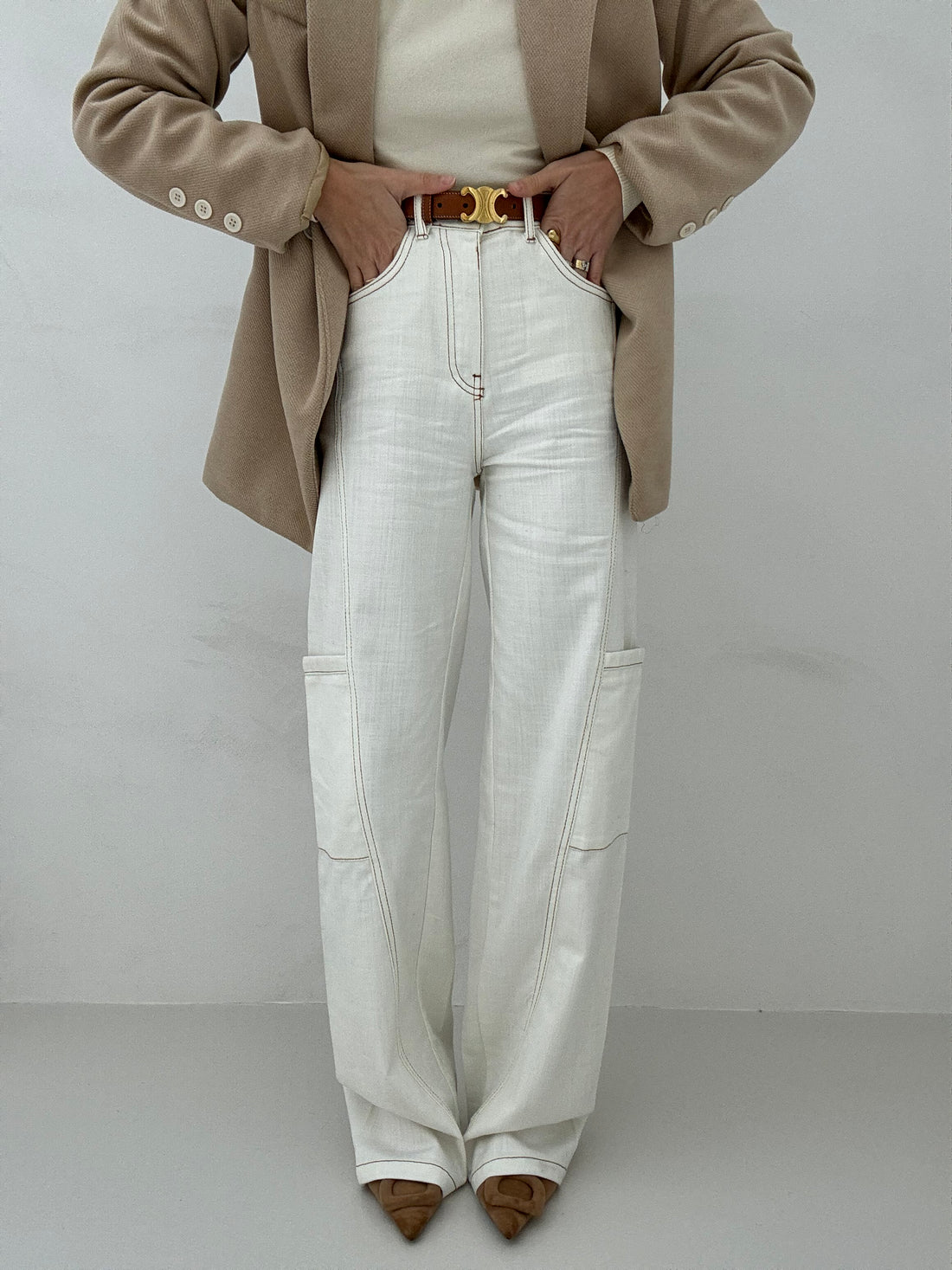 Jeans ‘TASCONI 3&amp;33’ Denim bianco cuciture cuoio