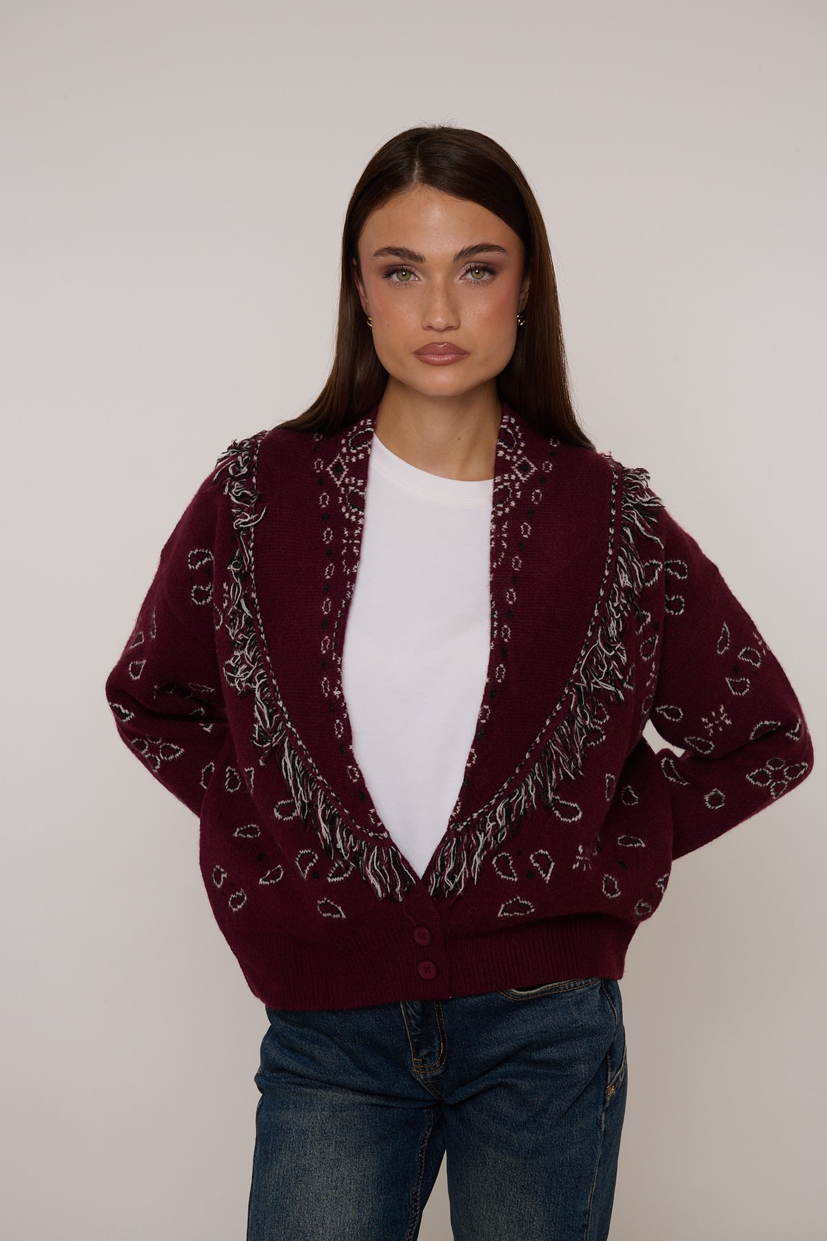 Cardigan ‘FANTASIA BANDANA’ Bordeaux