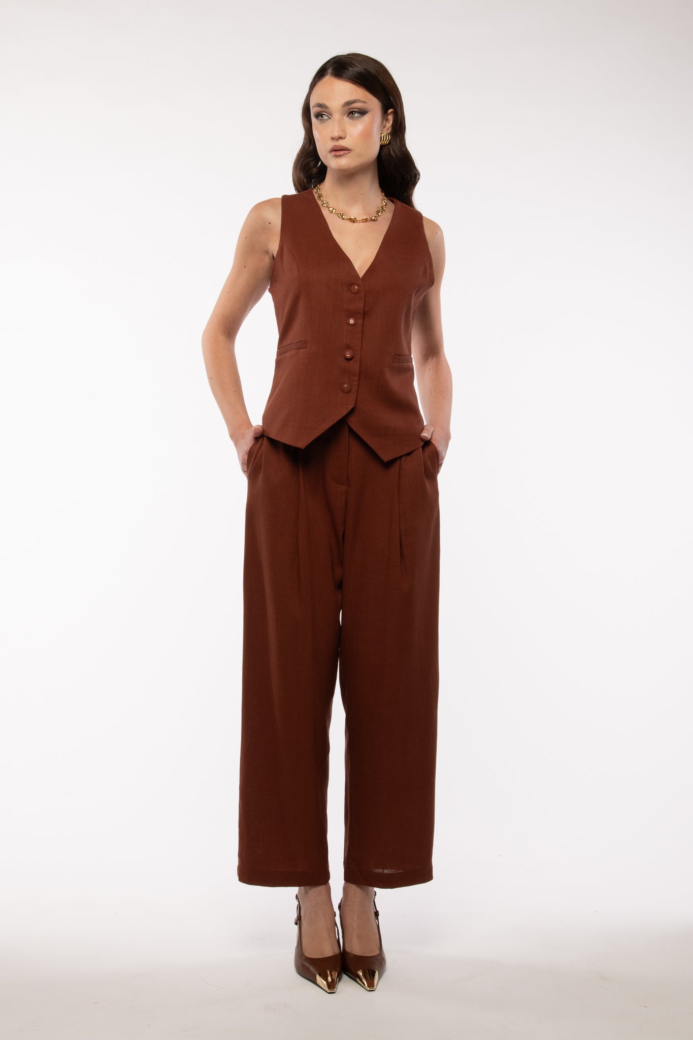 Coordinato ‘30% LINO’ gilet+pantalone Coccio