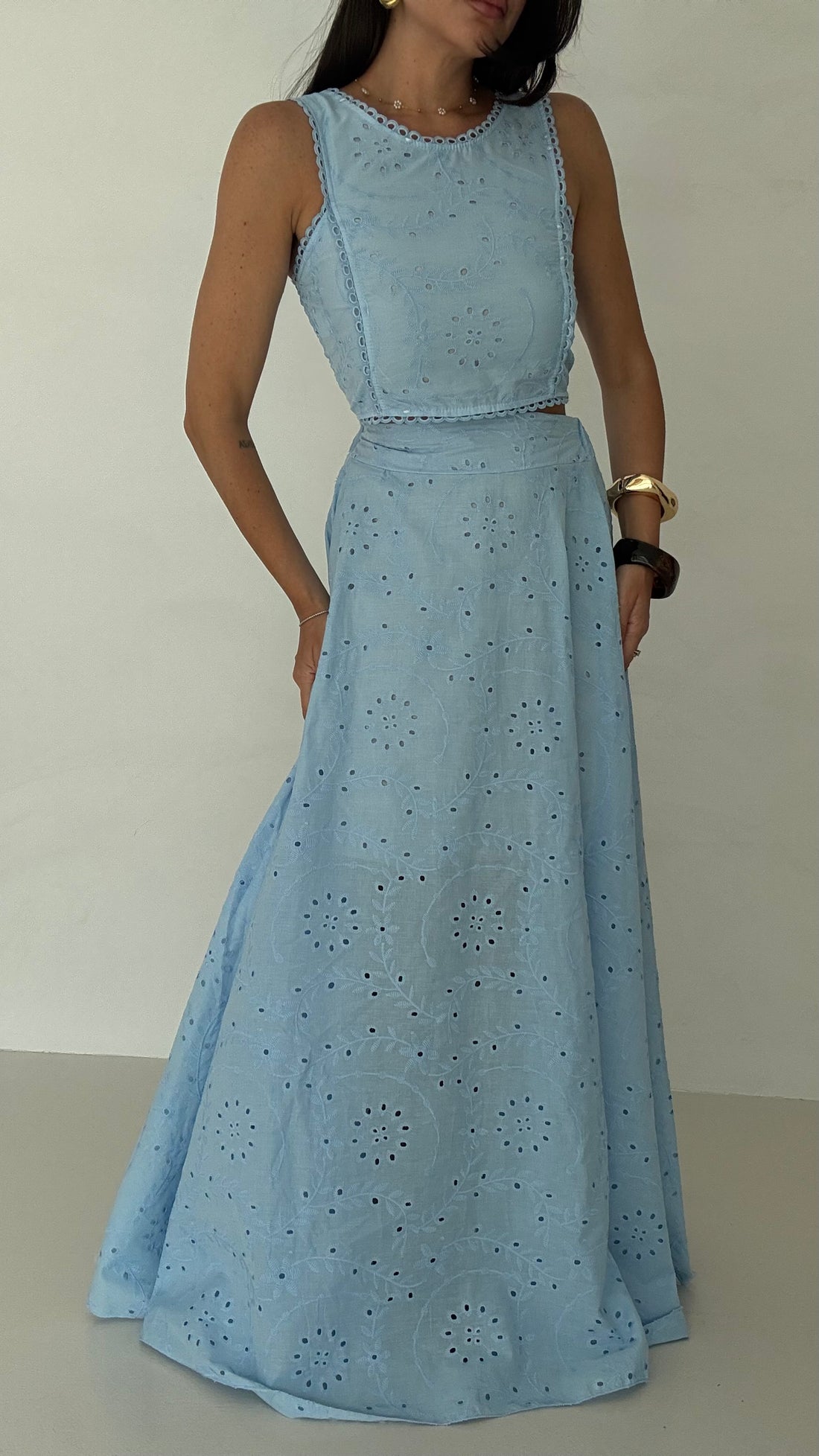 Coordinato ‘TOP+GONNA’ Pizzo San Gallo Azzurro