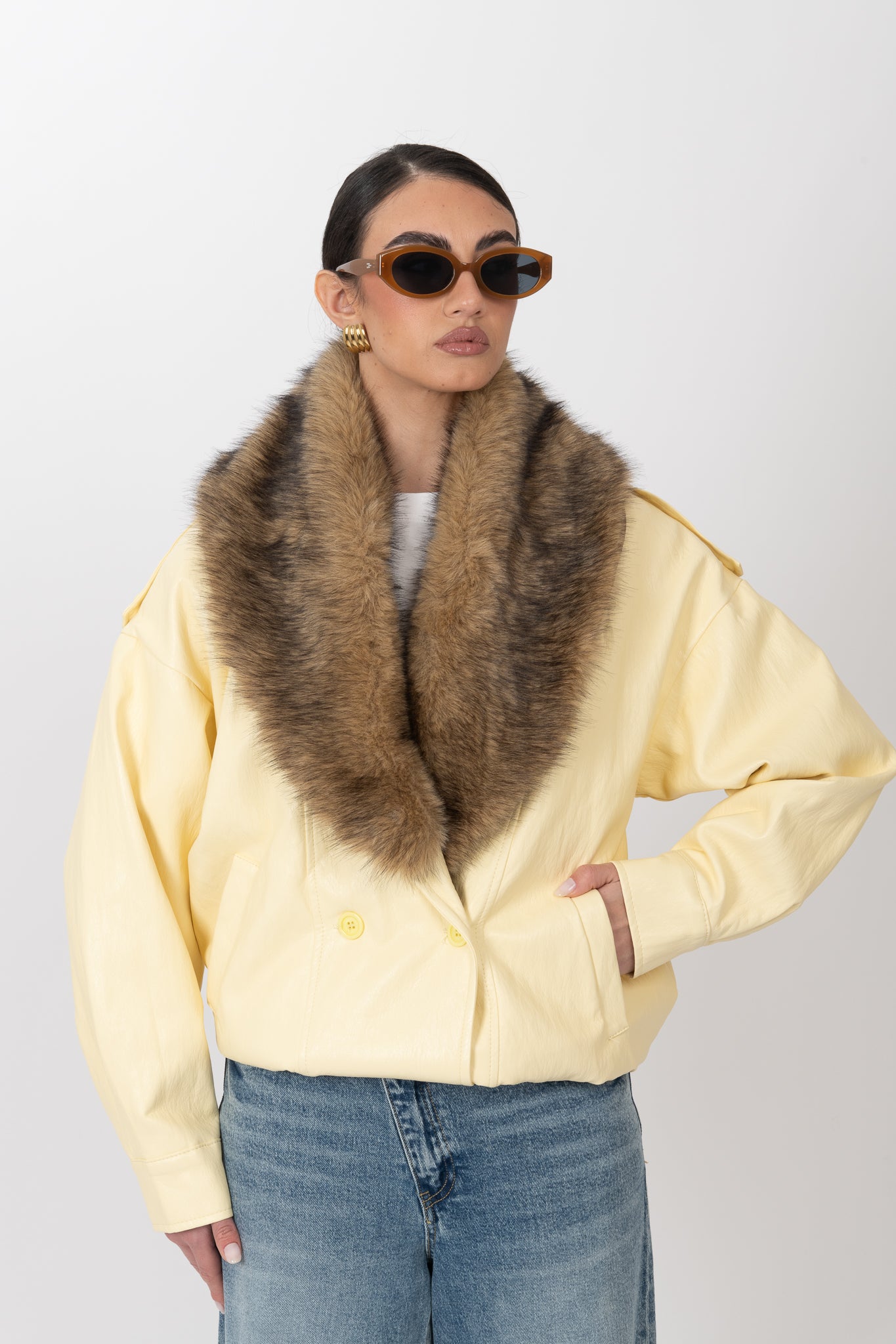 Bomber ecopelle ‘COLLO ECO-PELLICCIA’ Giallo