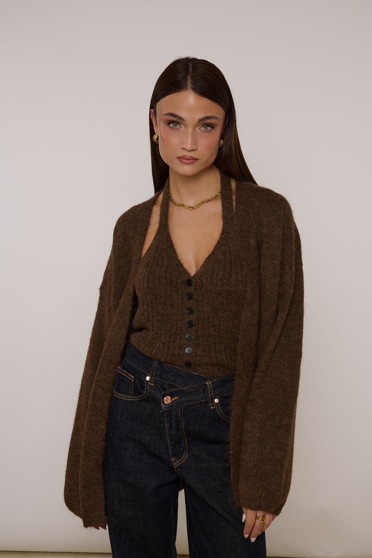 Cardigan+Top Bottoncini Cacao