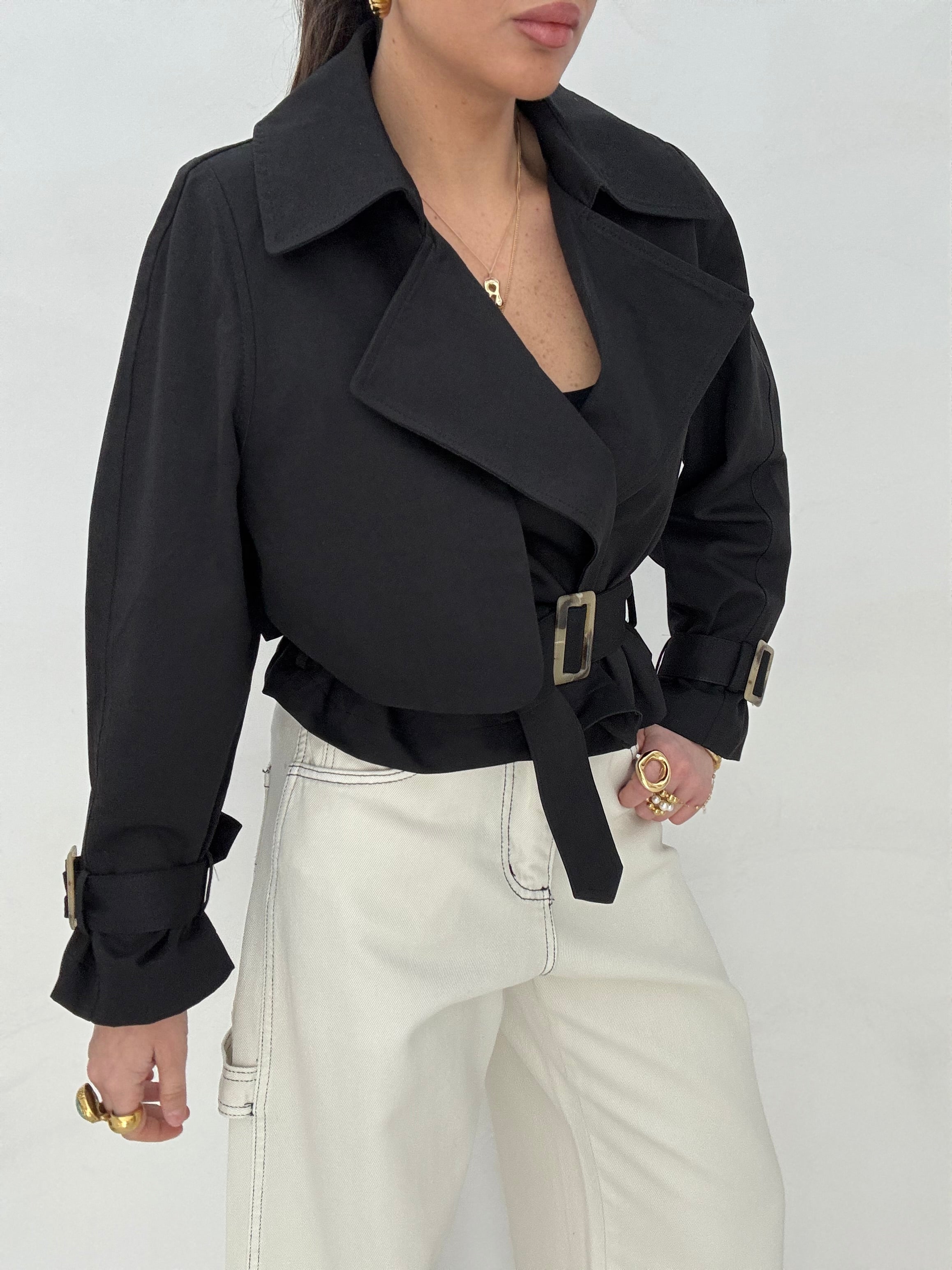 Trench ‘55% COTONE’ con cintura Nero